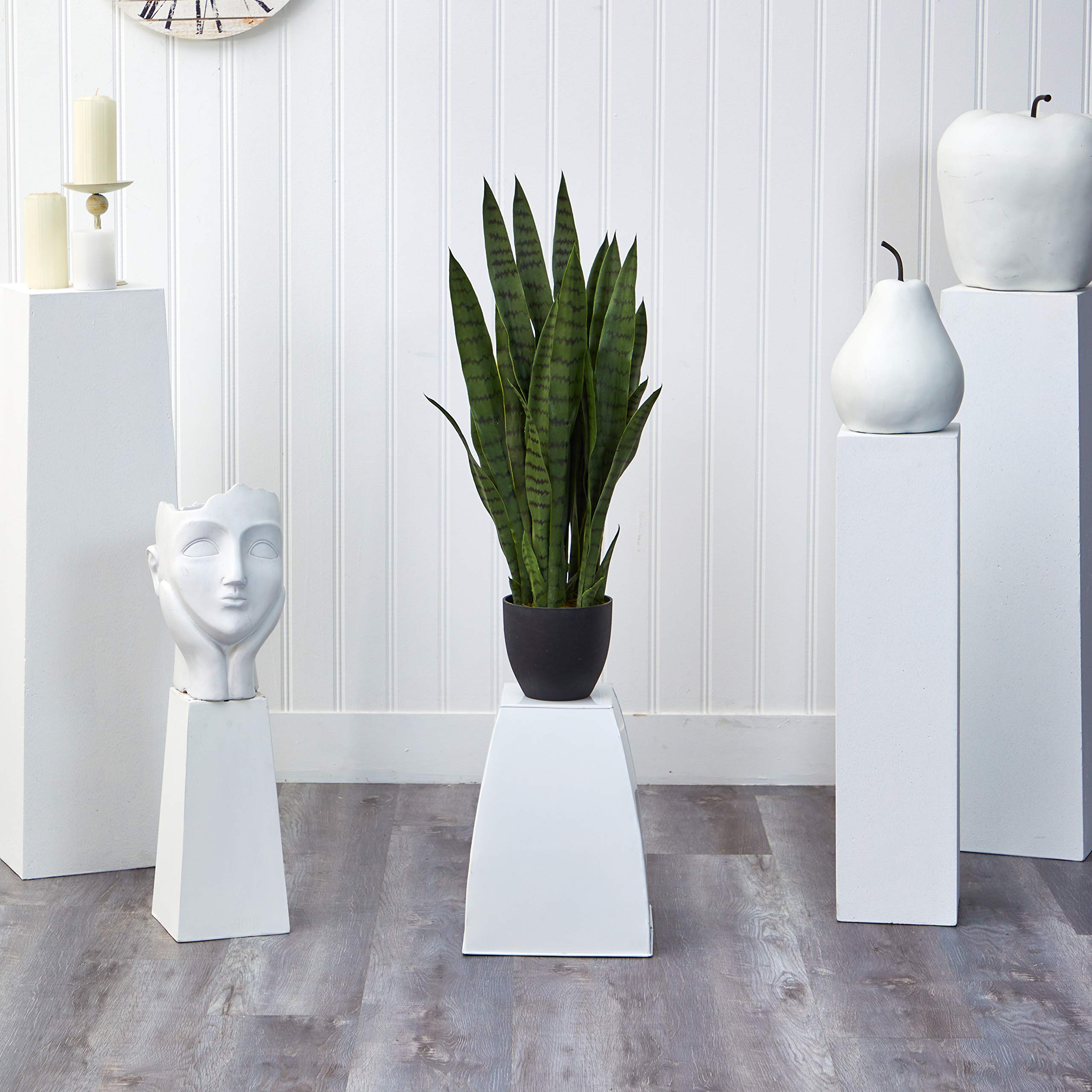 Nearly Natural 43in. Dracaena Silk Artificial Plant with Real Touch Technology - Green & Green 4855 35in. Sansevieria Artificial Plant in Black Planter - Perfect for Home Office Decor, Living Room, and Indoor Spaces