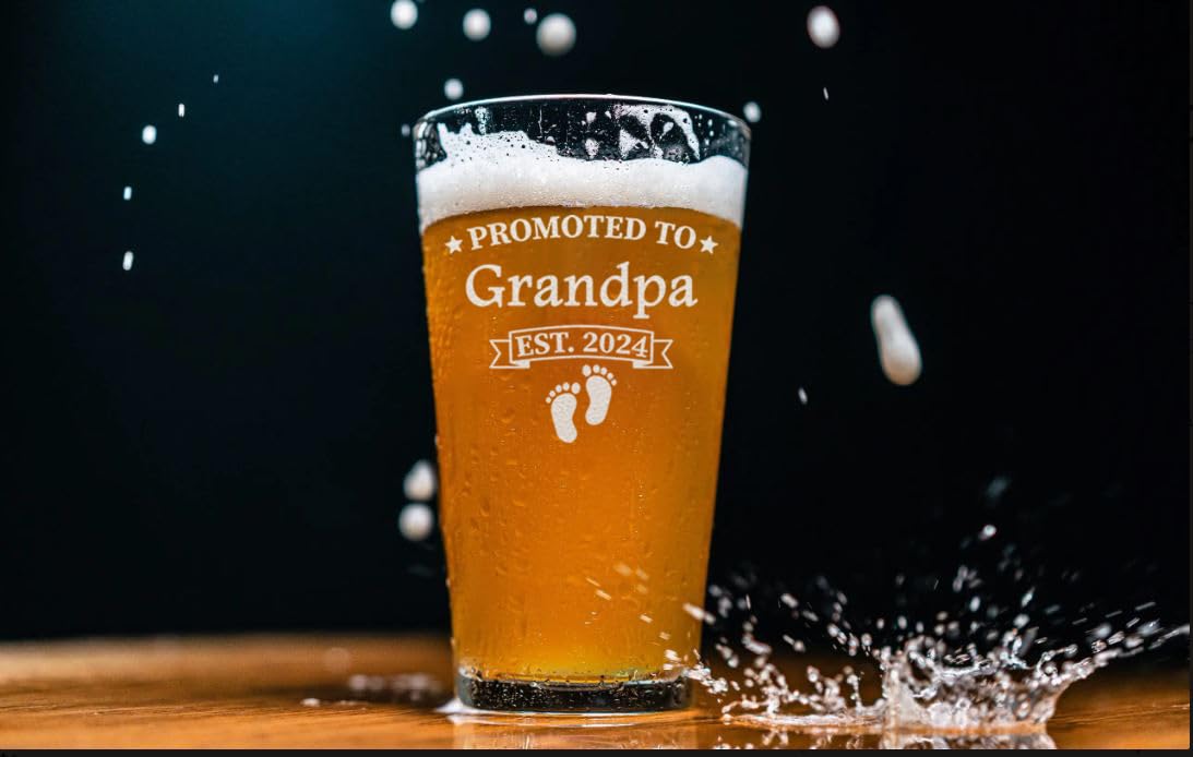 2024 Engraved 16oz Beer Glass - Perfect Gift for New Grandpa, First-Time Dad & Papa | Ideal for Father's Day, Retirement, & Celebrations | Personalized Grandpa Beer Mug for Men
