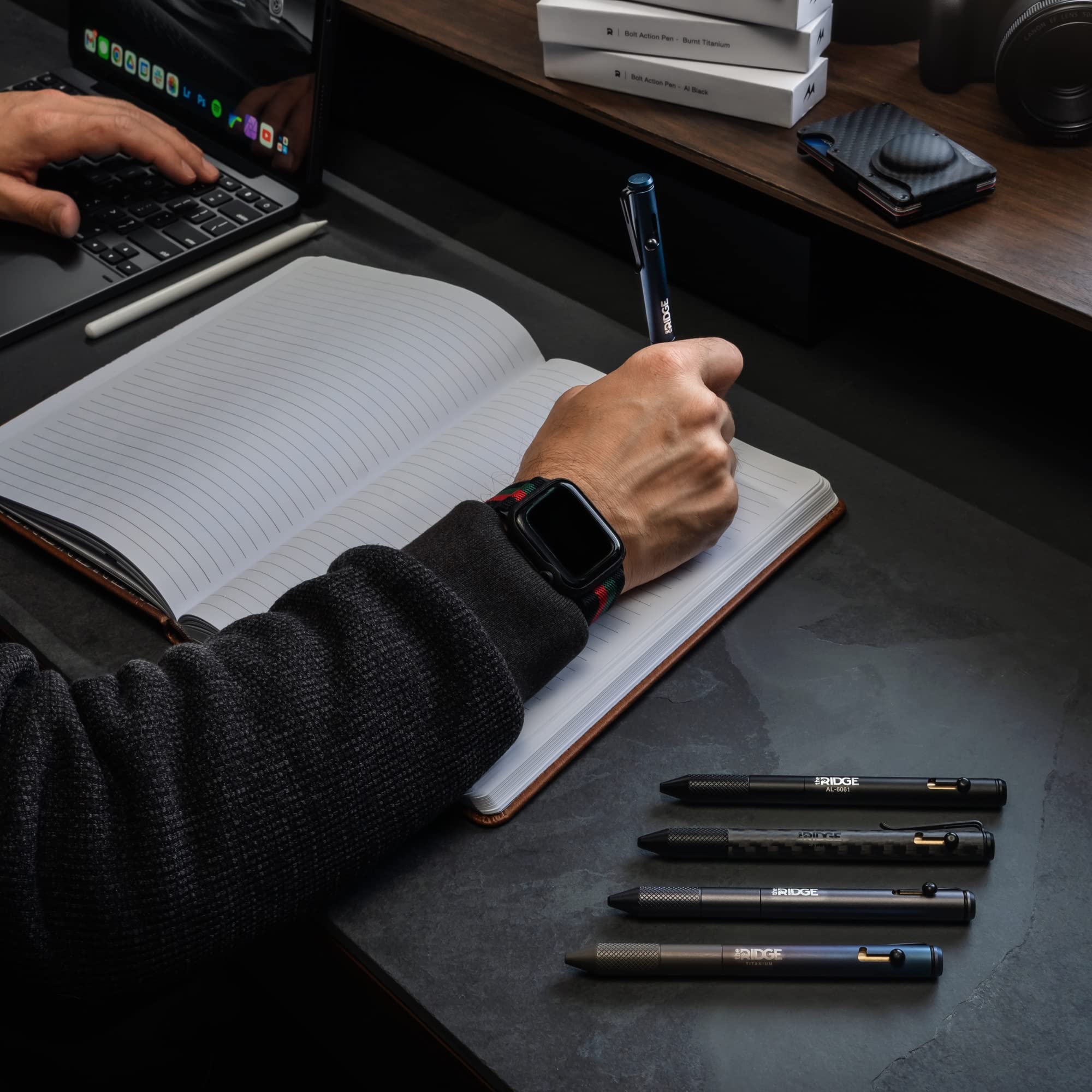 The Ridge Bolt Action Ballpoint Pen - Premium Metal Retractable Pen with Textured Grip & Pressurized Refill | Compact Writing Instrument in Burnt Titanium Finish | Perfect for Office, Business Meetings & Everyday Carry (EDC)
