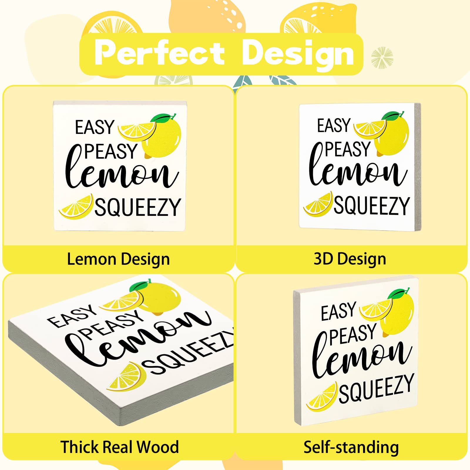 10 Pcs Summer Farmhouse Wood Tiered Tray Decor Set - Lemon Watermelon Strawberry Sunflower Kitchen Standing Sign with Bead Garland Banner for Home, Party, Wedding & Seasonal Decor (Lemon Theme) - Perfect for Kitchen Counter, Dining Table, Mantel & Entryway Display