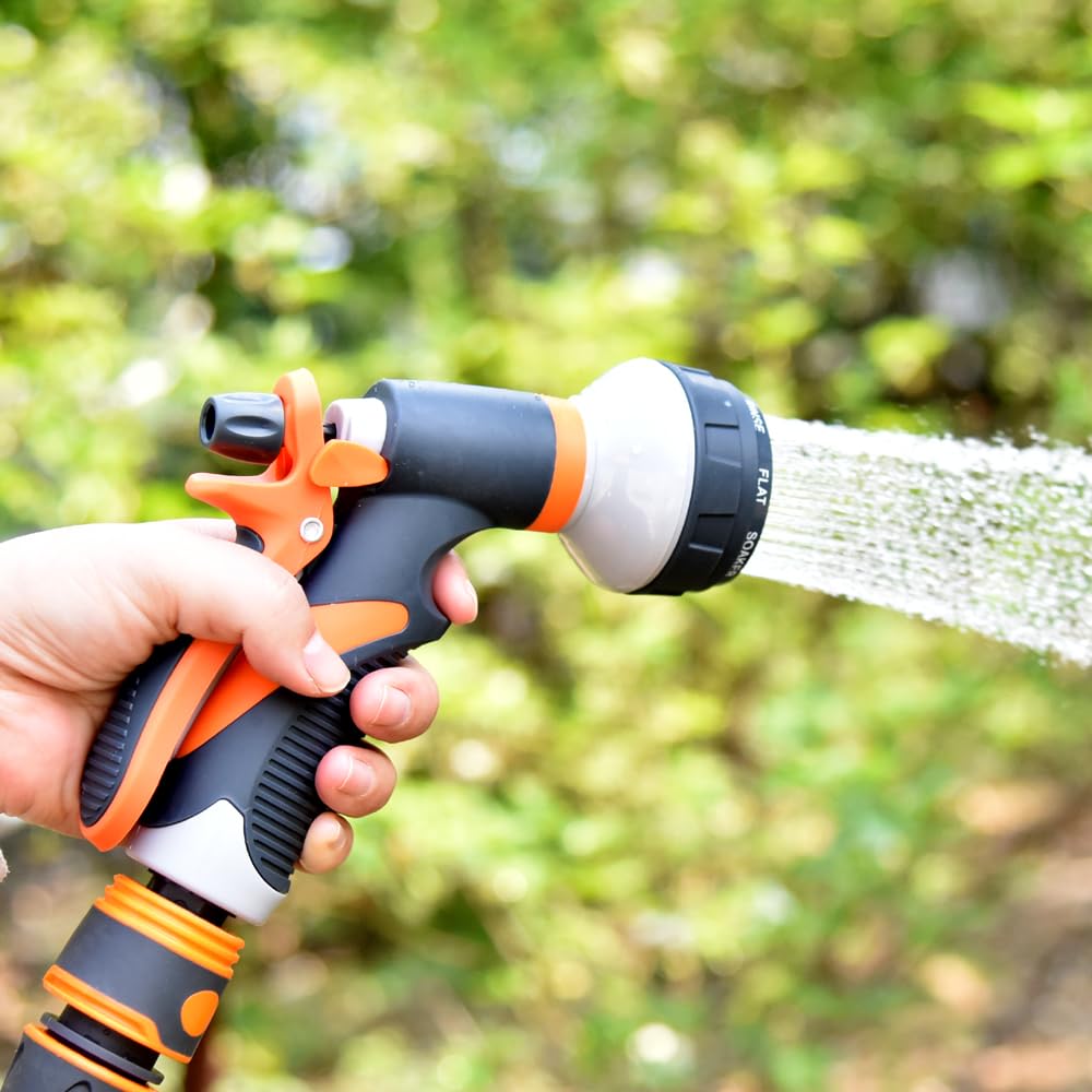 Heavy Duty Garden Hose Nozzle with 8 Adjustable Spray Patterns - High Pressure Water Nozzle for Gardening, Car Washing, Pet Bathing & Outdoor Cleaning | Perfect for Lawn Care, Plant Watering and Household Use