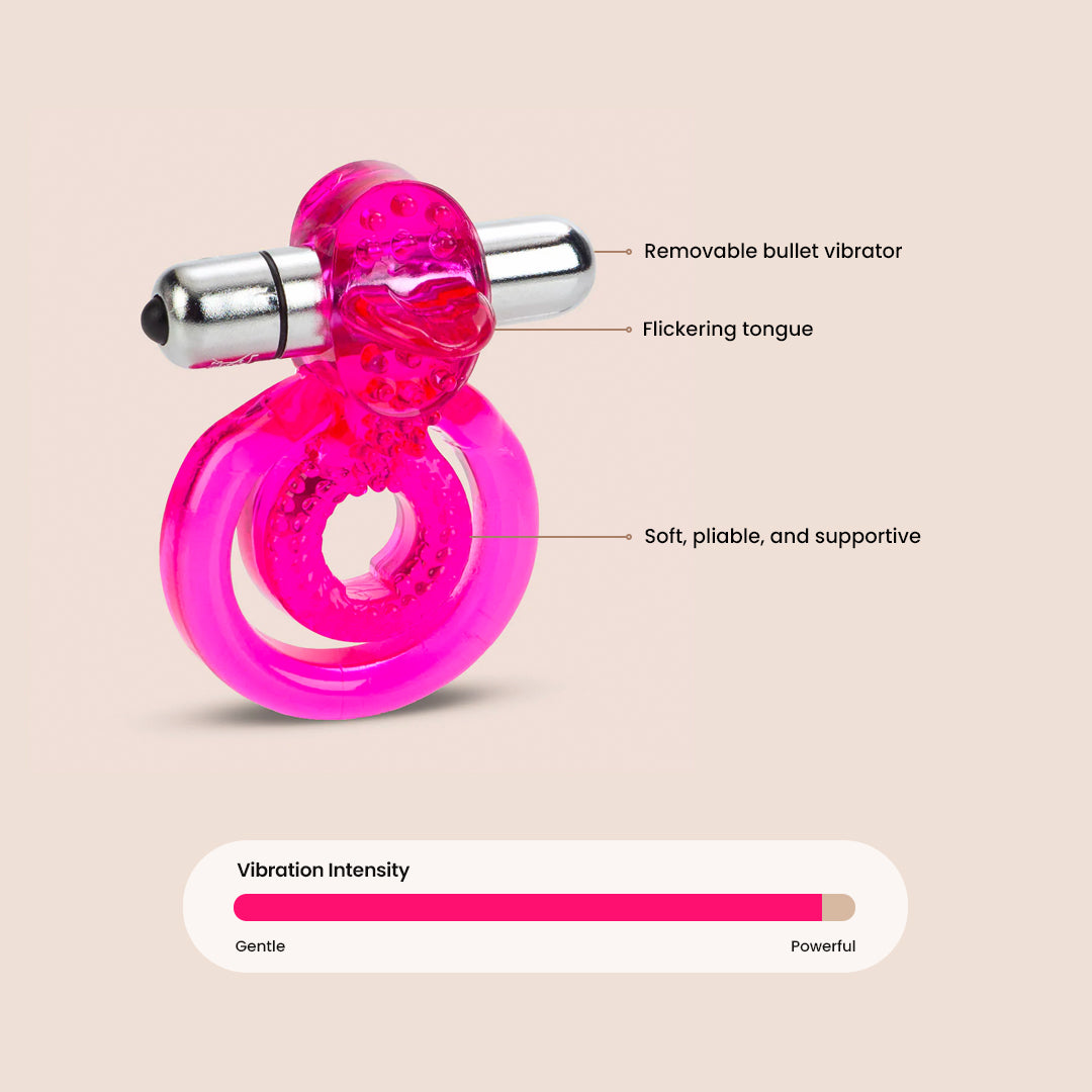 CalExotics Dual Clit Flicker™ - Vibrating Cock Ring for Couples & Solo Play | Waterproof Penis & Testicle Stimulator | Enhance Intimacy & Pleasure in Bedroom or Shower