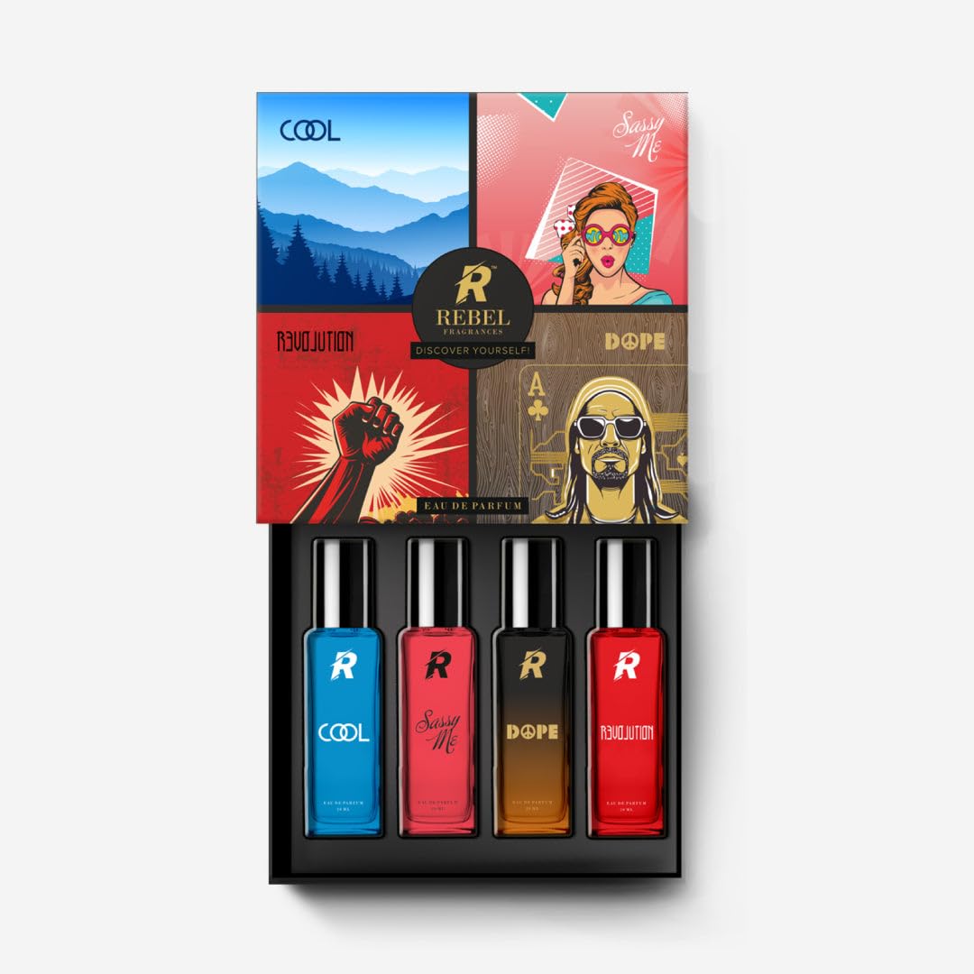 REBEL Luxury Perfume Gift Set - 4 x 20ml EDP Fragrance for Men & Women | Long Lasting Scent | Best Holiday & Birthday Gift | Perfect for Date Night, Parties & Special Occasions