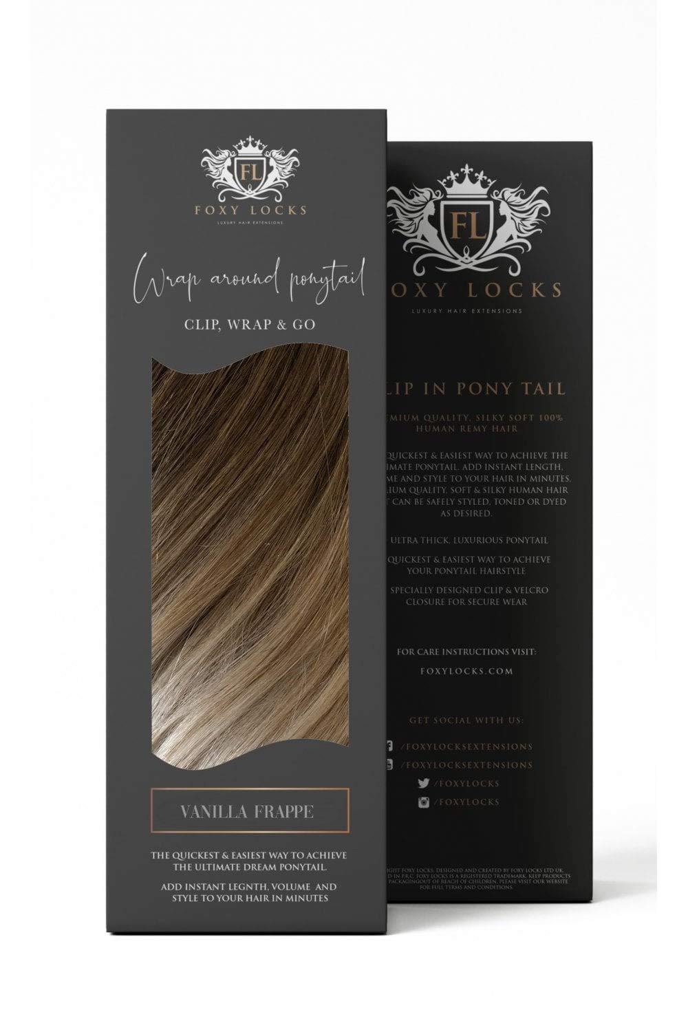 Foxy Locks Vanilla Frappe Clip-In Hair Extensions 12/16/22/26 Inch - 180g Remy Human Hair Ponytail Wrap for Volume & Length - Perfect for Parties, Weddings & Everyday Styling