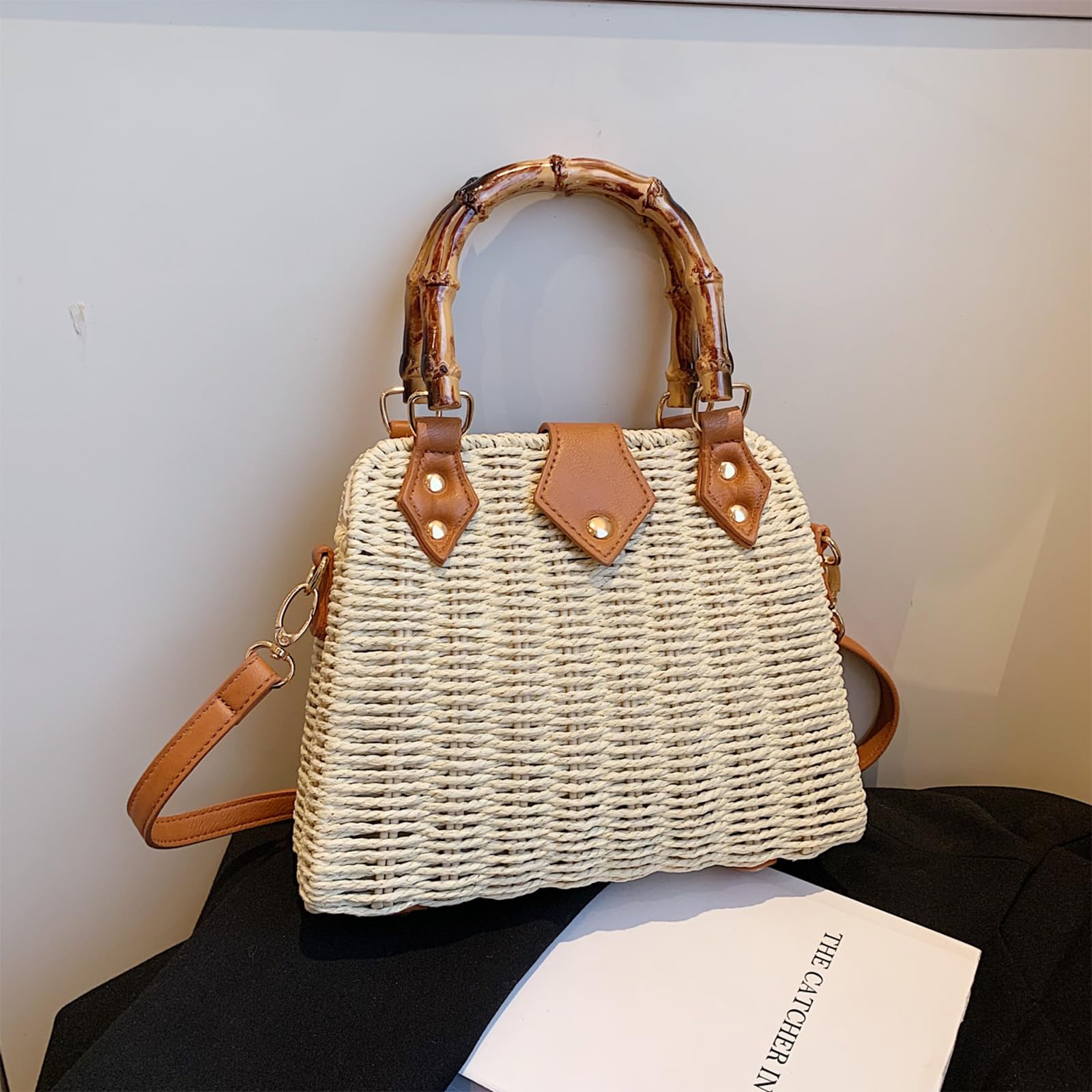 Trendy Straw Tote Bag for Women - Summer Woven Crossbody Wicker Purse with Bamboo Handle | Beach, Picnic & Shopping Accessory