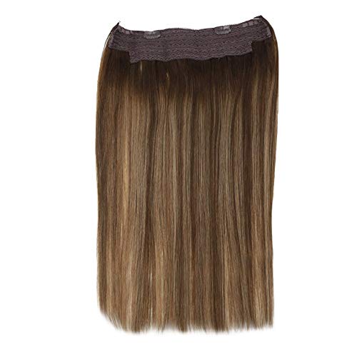 Premium Fish Line Halo Hair Extensions with Invisible Clips - Seamless 100% Human Hair Extensions for Length & Volume - Perfect for Weddings, Parties & Daily Styling