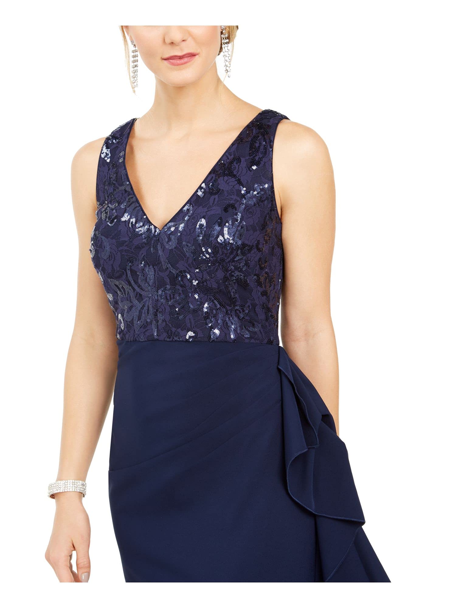 Vince Camuto Women's Lace V-Neck Formal Dress - Elegant Evening Gown for Weddings, Parties & Special Occasions