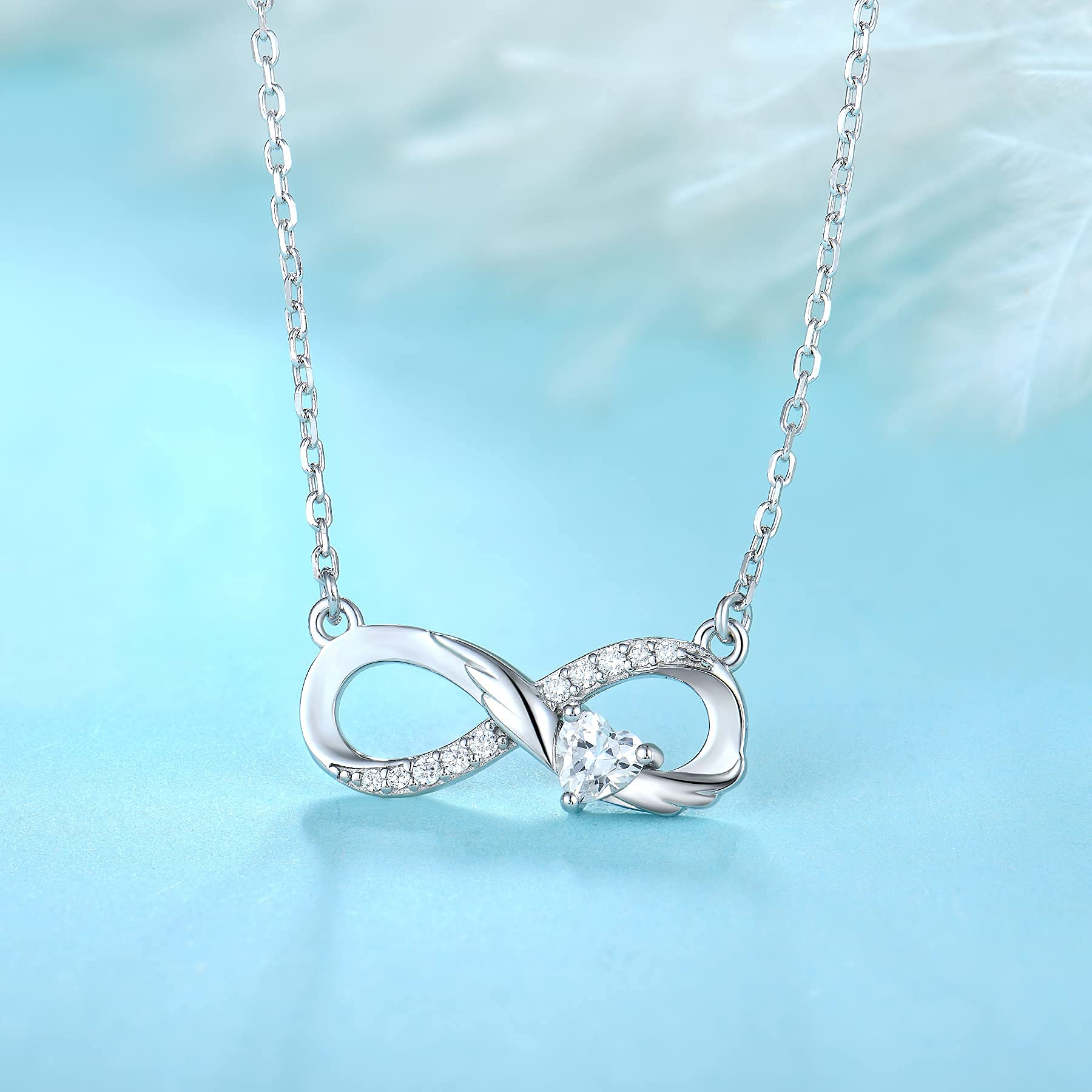 Starchenie 925 Sterling Silver Angel Wings Heart Necklace and Earrings Set for Women - Infinity Love Jewelry Gift for Anniversary, Valentine's Day & Special Occasions