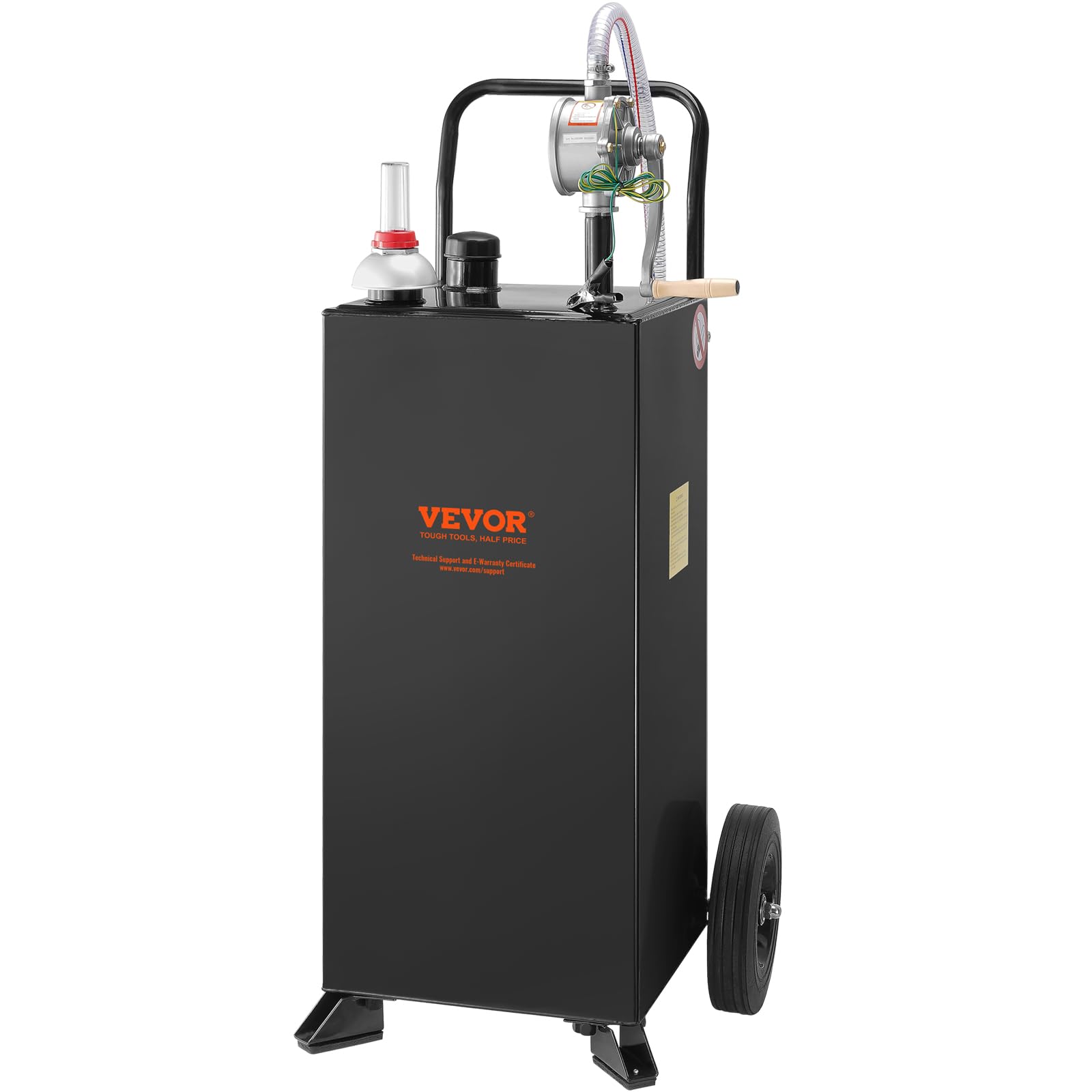 VEVOR 30 Gallon Gas Caddy with Wheels | Portable Fuel Storage Tank with Manual Pump | Gasoline & Diesel Container for Cars, Lawn Mowers, ATVs, Boats | Heavy-Duty Black Fuel Transport for Home, Garage & Job Sites