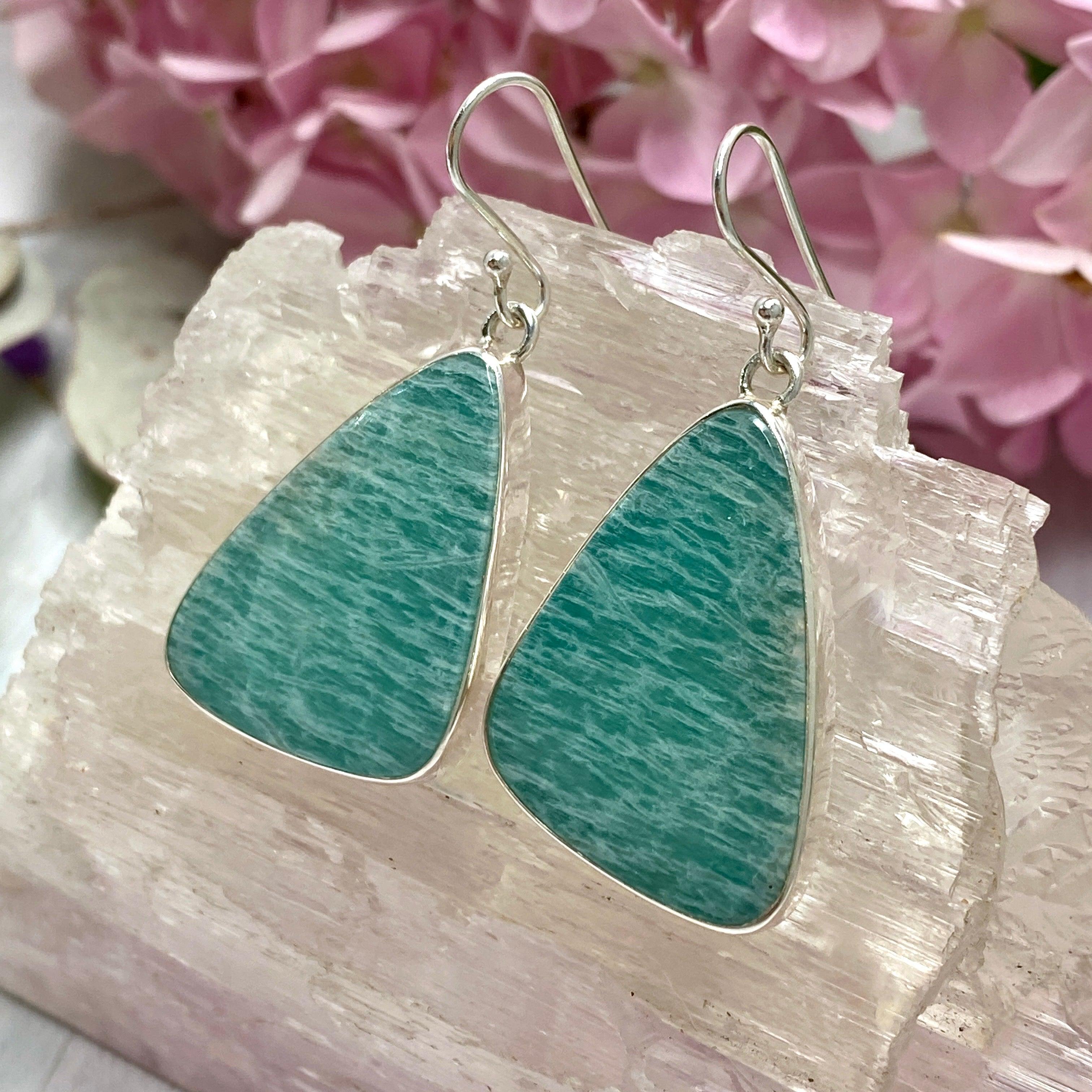 Amazonite Triangular Earrings for Women - Elegant Handmade Gemstone Jewelry KEGJ1241 - Perfect for Parties, Weddings & Everyday Wear