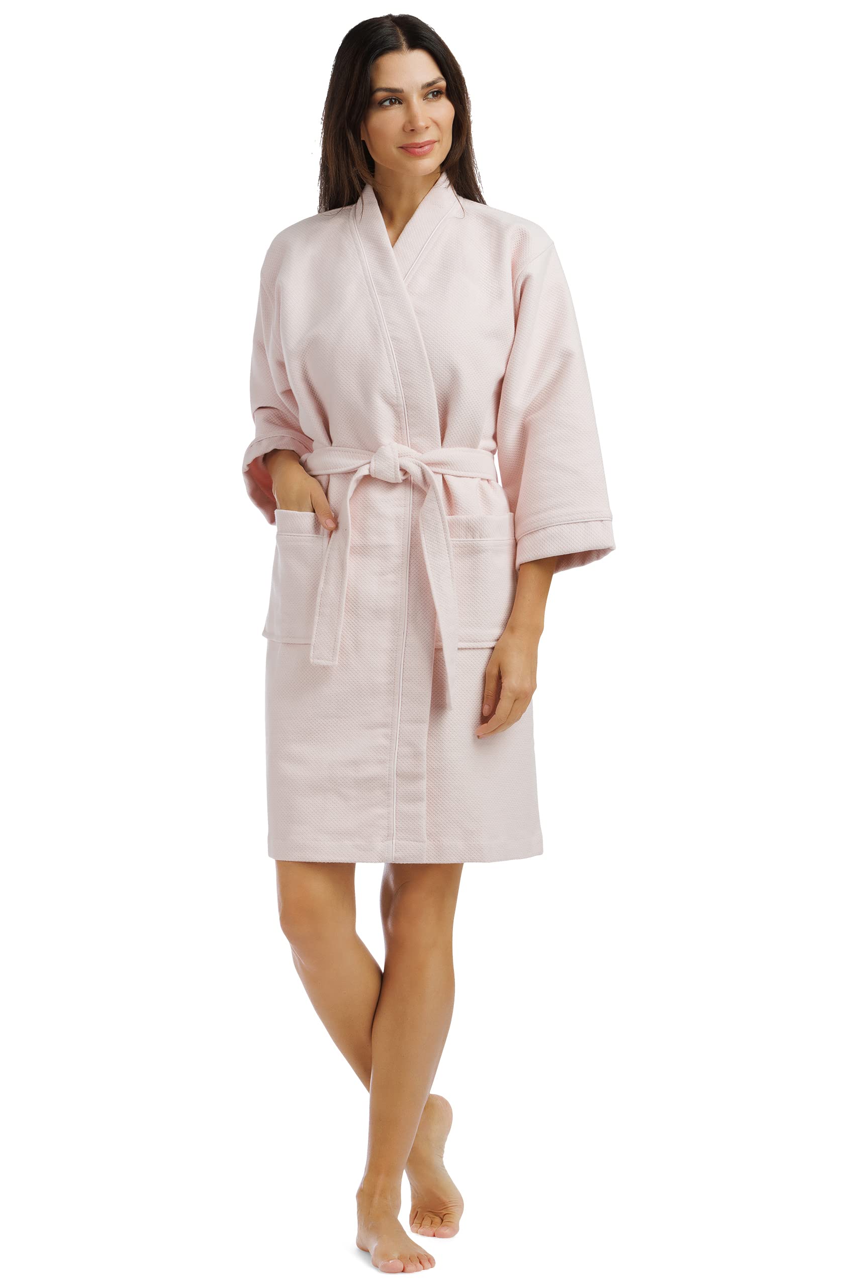Fishers Finery Women's Waffle Kimono Spa Robe - Soft Short Sleeve Resort Cover Up for Beach, Pool & Lounge - Above Knee Length