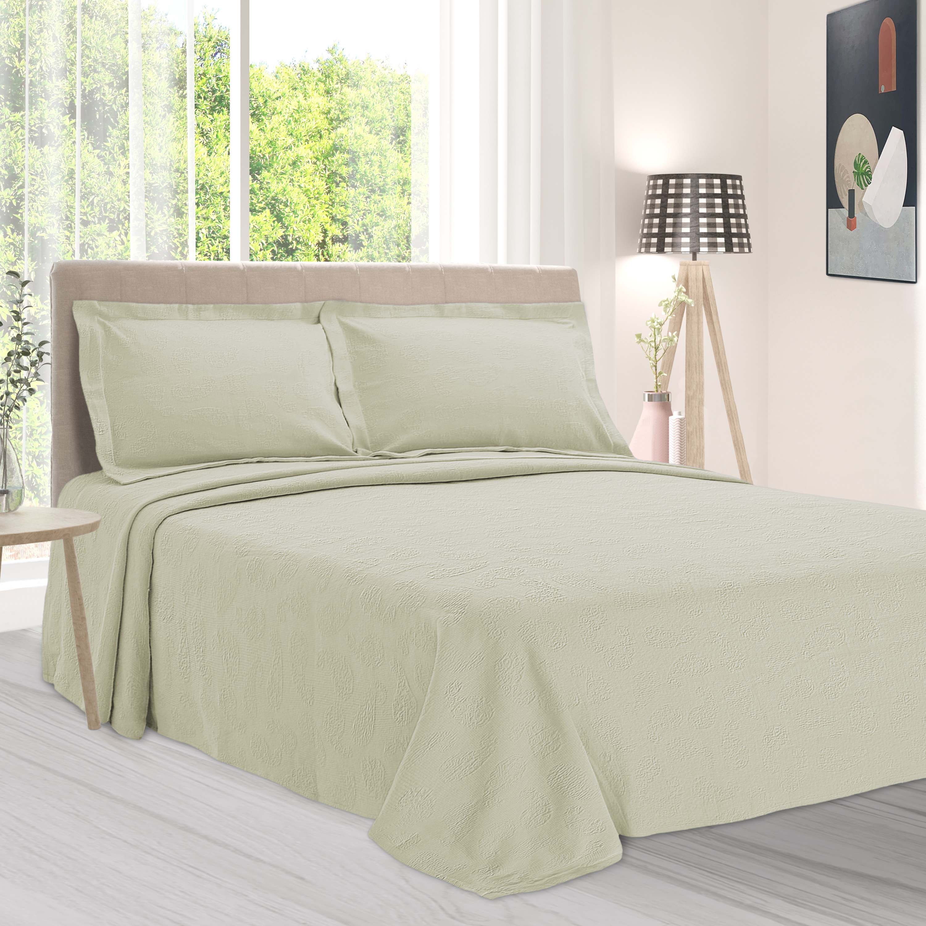 Jacquard Matelassé Paisley Floral Cotton Bedspread Set - Queen Size Luxury Bedding for Master Bedroom & Guest Room Decor