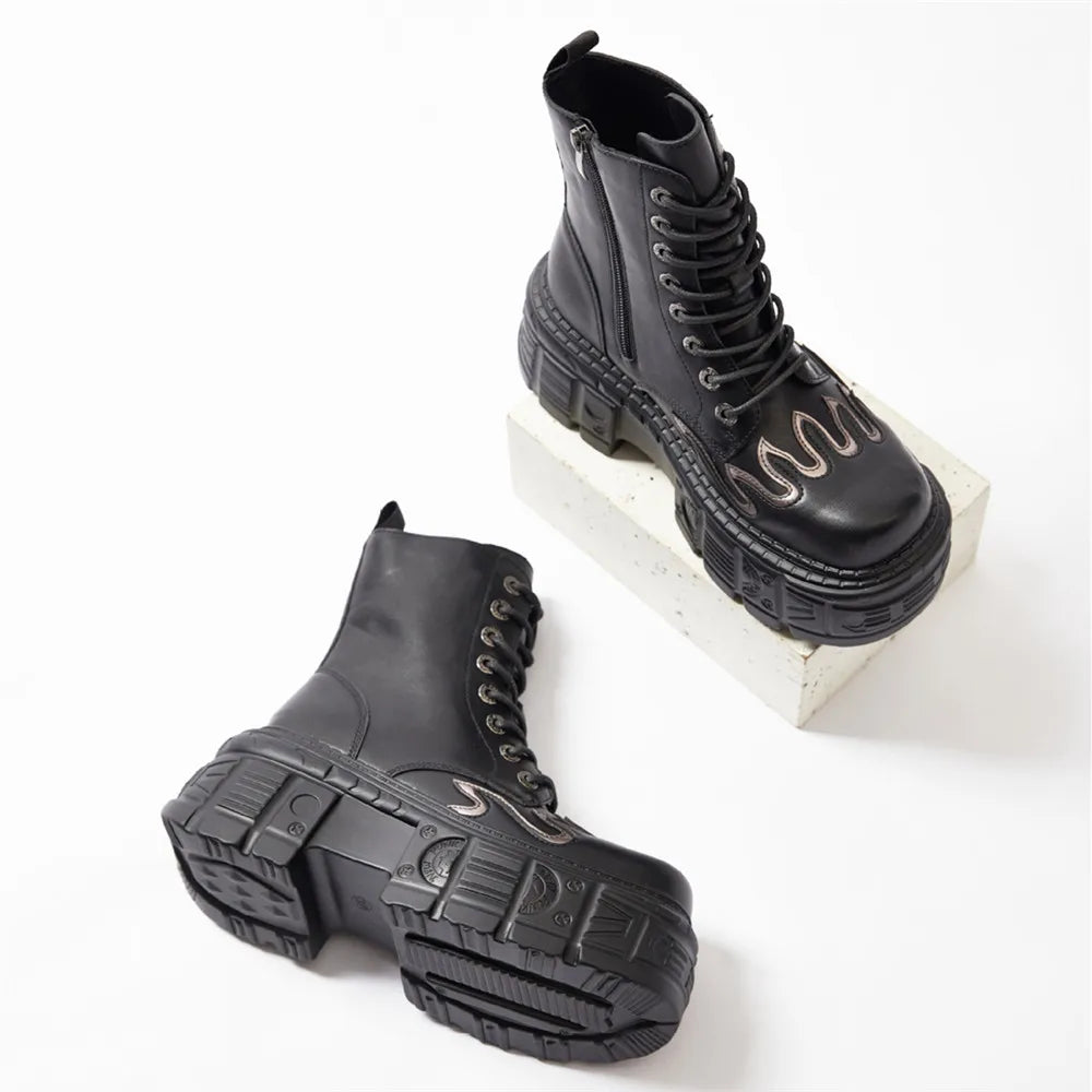 Trendy Punk Lace-Up Round Toe Knee High Boots for Women - Thick Platform Sole Motorcycle & Party Shoes (Botas Mujer 2025) - Perfect for Night Out, Concerts and Edgy Street Style
