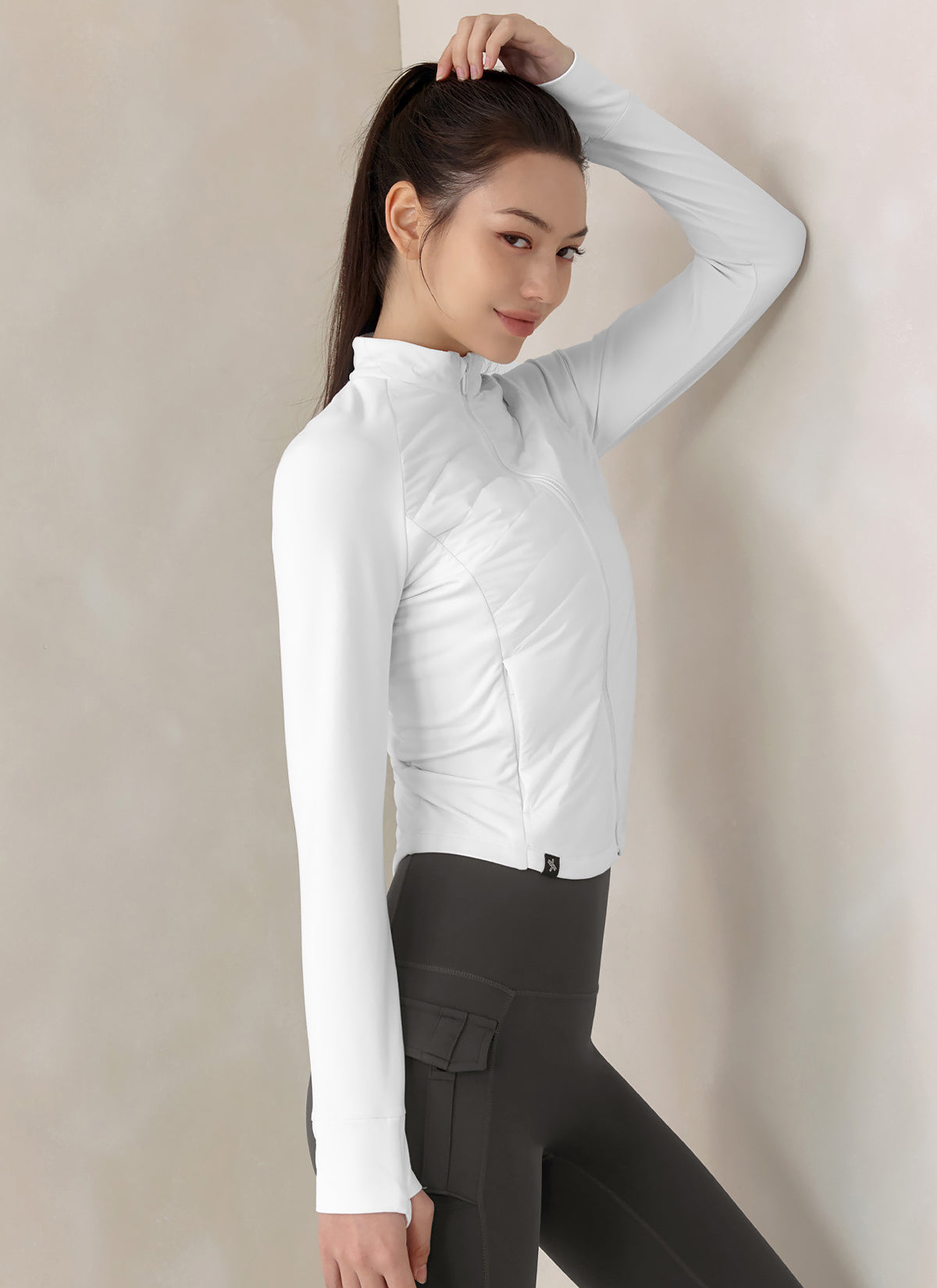 Lightweight Padded Mock Neck Jacket with Finger Hole - Warm Winter Coat for Women, Outdoor Hiking, Running & Casual Wear