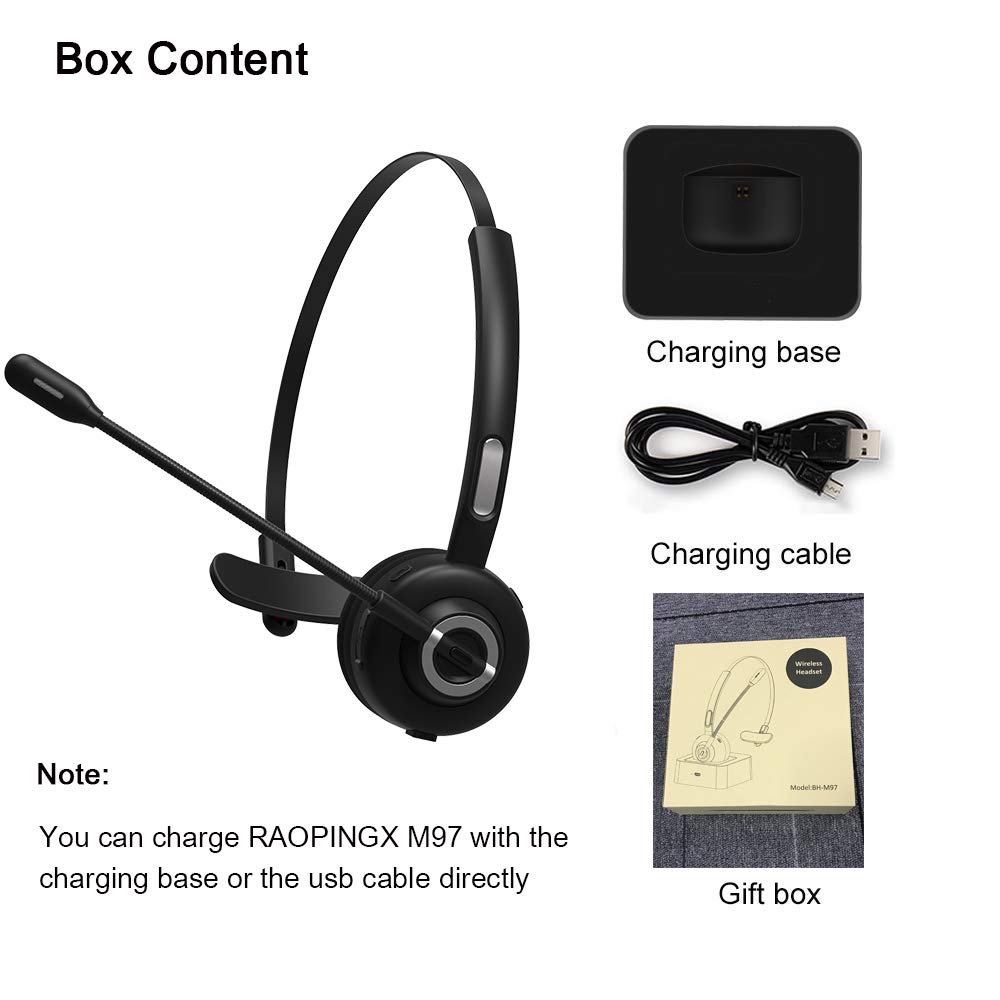 RAOPINGX Trucker Bluetooth Headset Wireless Headphones with Microphone - Over-Ear Noise Cancelling Headset for Phone Calls, Bluetooth 5.0 - Perfect for Truck Drivers, Call Centers, Office Work & Driving