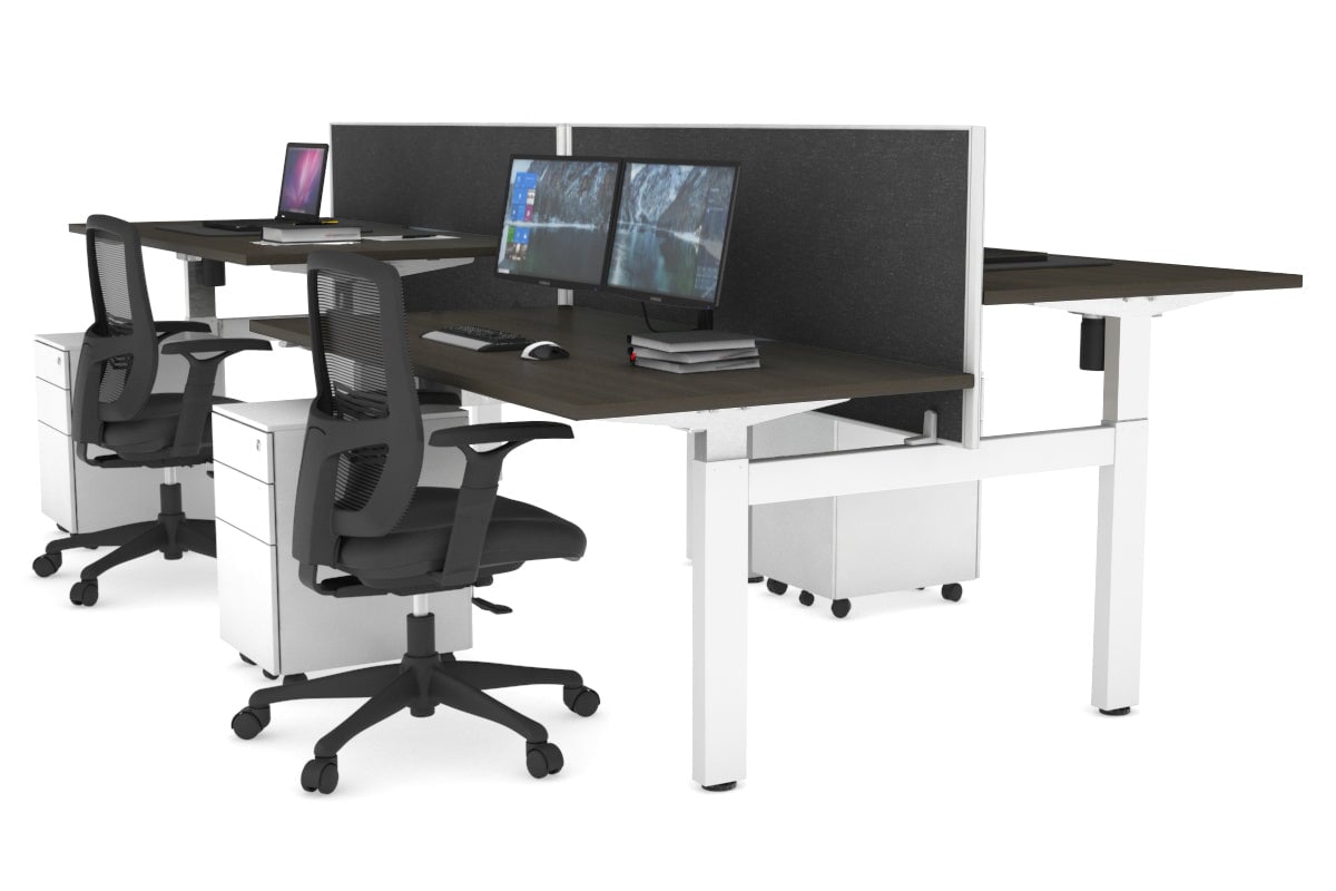 Adjustable 4-Person H Bench Workstation - White Frame [1600L x 800W] - Perfect for Office, Classroom, or Collaborative Workspace