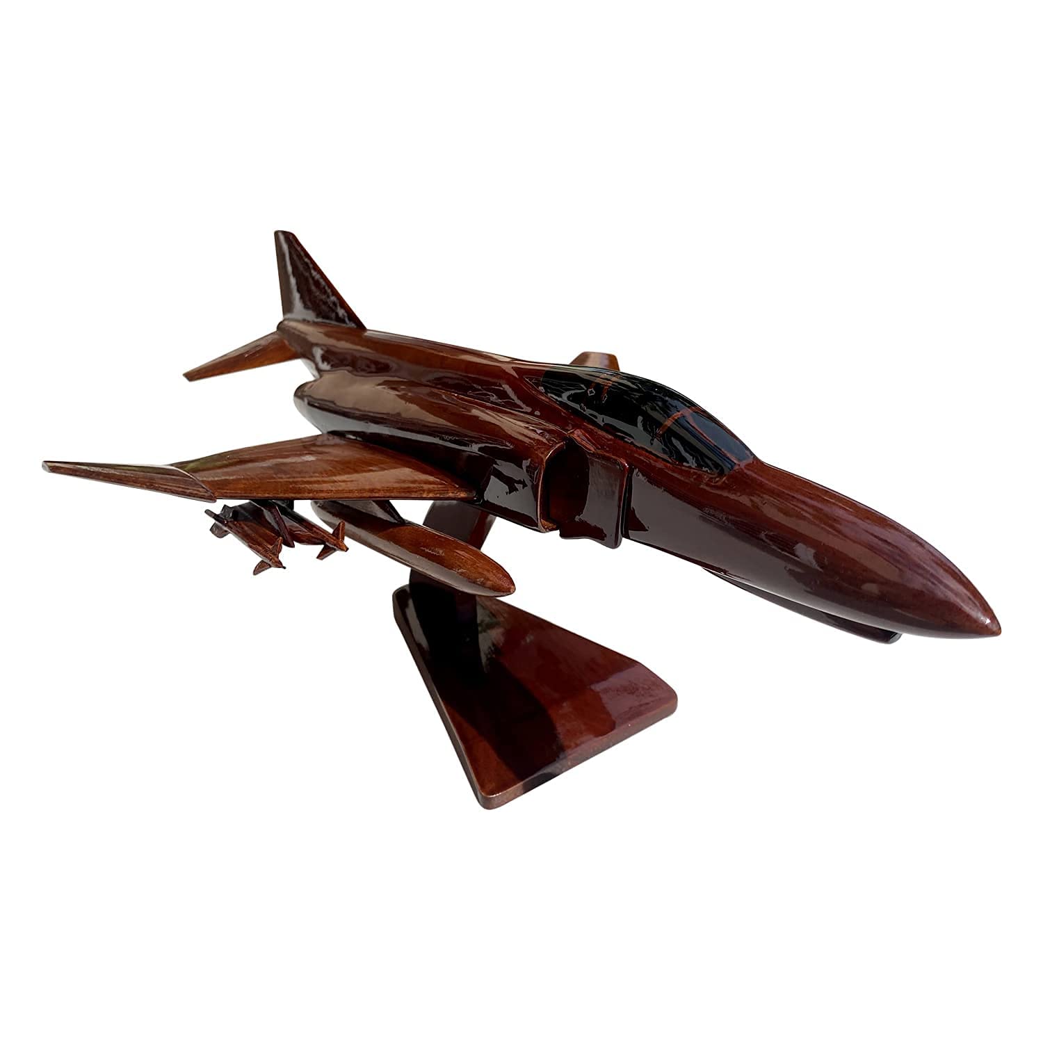 F4 Phantom Fighter Jet Mahogany Wood Desktop Model - Perfect for Office Decor, Aviation Enthusiast Gifts & Military Collectors Display