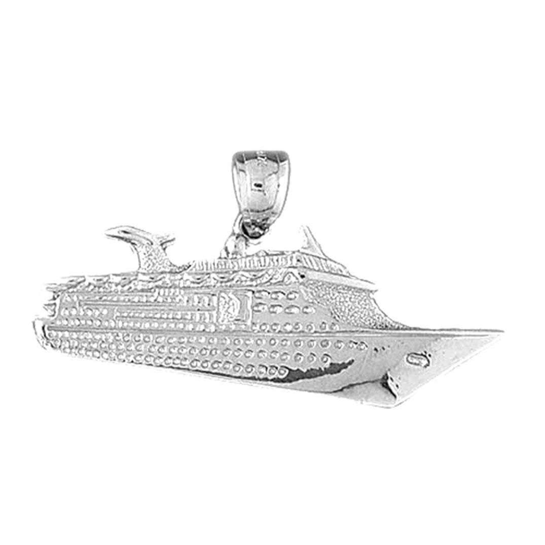 925 Sterling Silver Cruise Ship Pendant Necklace - 25mm Nautical Jewelry for Travel Lovers & Cruise Vacations