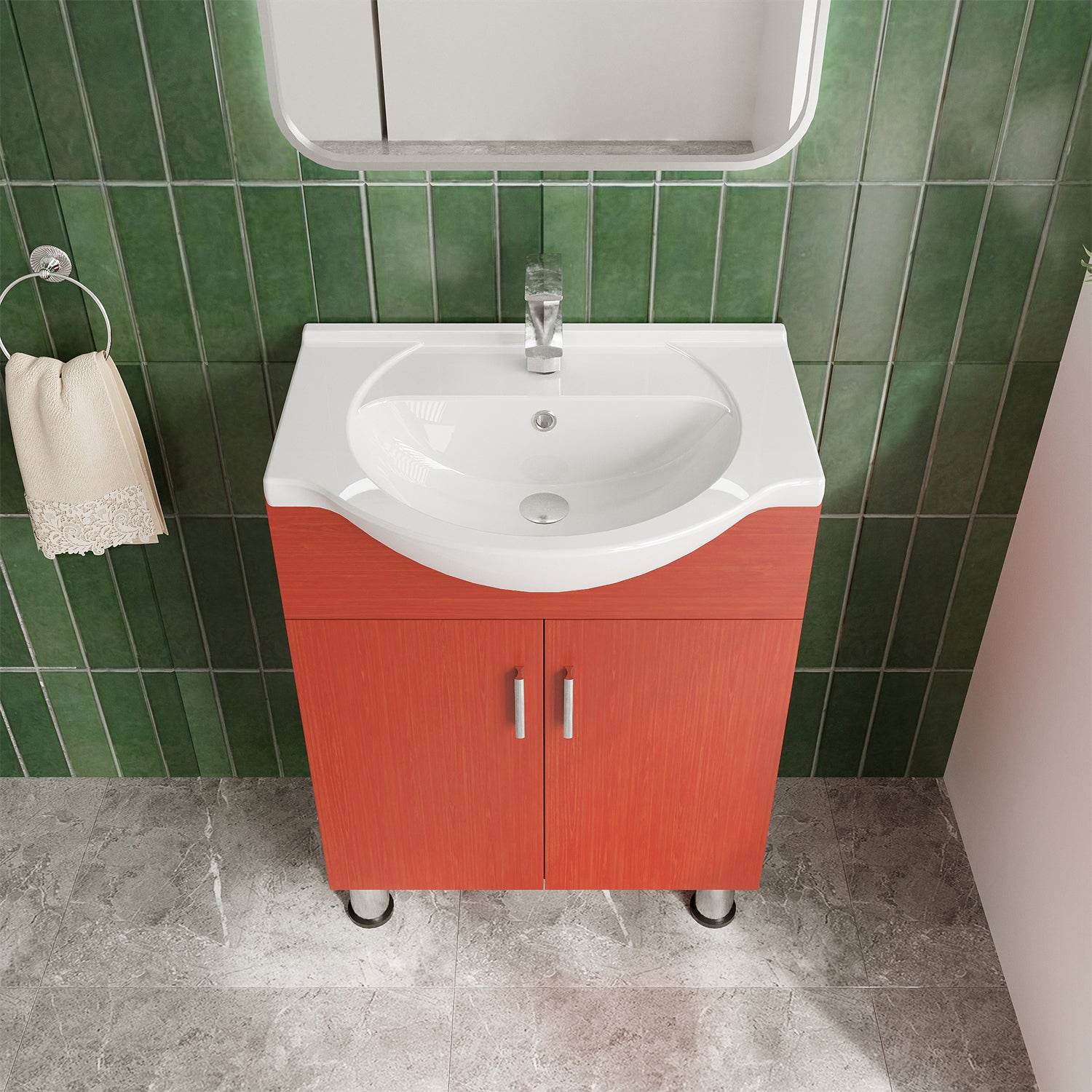 Lilly 24W x 18D x 34H Red Euro Style Vanity with White Ceramic Top - Perfect for Modern Bathroom Makeovers & Small Space Solutions