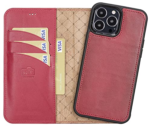 VENOULT Genuine Leather iPhone 14 Pro MAX Wallet Case with Card Holder & RFID Protection - Compatible with iPhone 14 MAX & 14 Pro - Flip Cover with Car Mount Feature (Red) - Perfect for Daily Commute, Shopping & Travel Protection