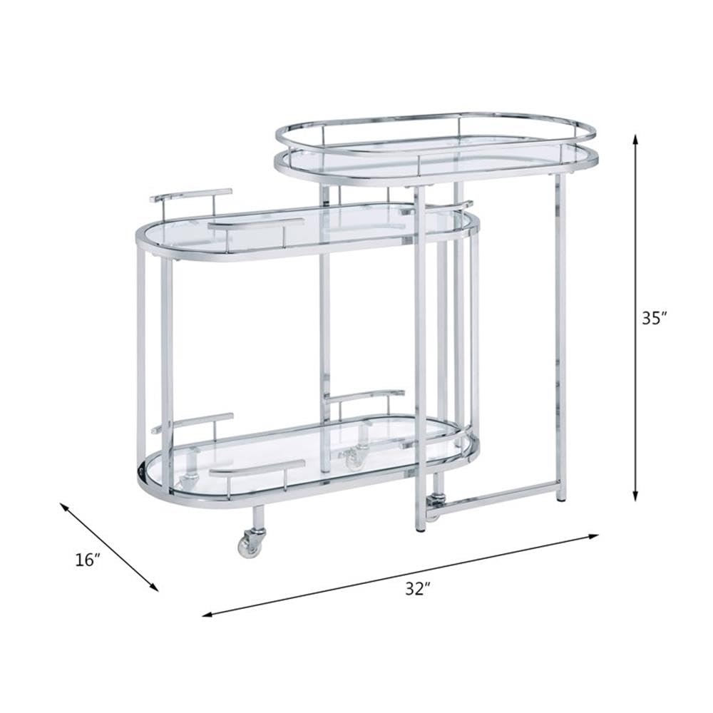 Acme Piffo Clear Glass Top Storage Serving Cart with Chrome Frame - Perfect for Kitchen, Dining Room, Bar, and Outdoor Entertaining