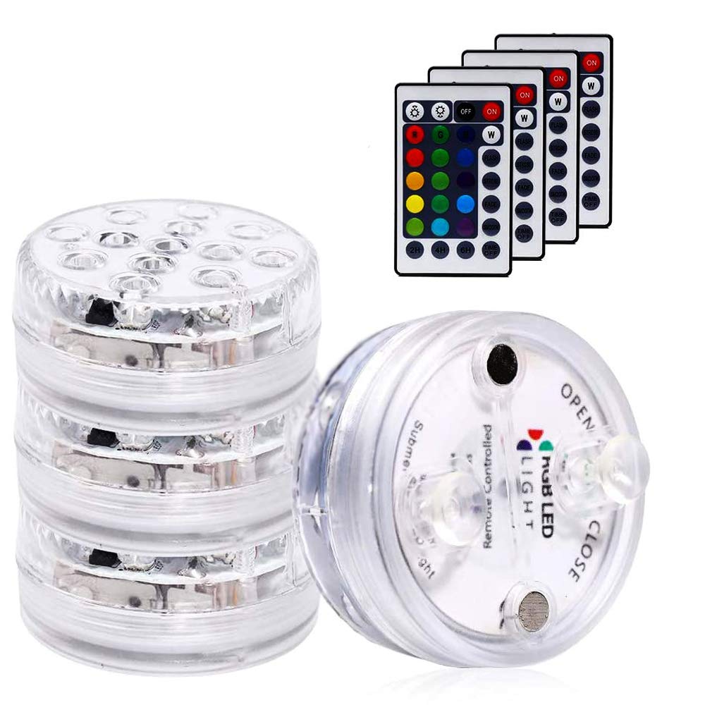 RGB Underwater LED Lights - Waterproof Submersible LED Accent Lights with Remote Control for Fountain, Pond, Pool & Vase Decor | IP65 Rated Mood Lighting for Indoor/Outdoor Use