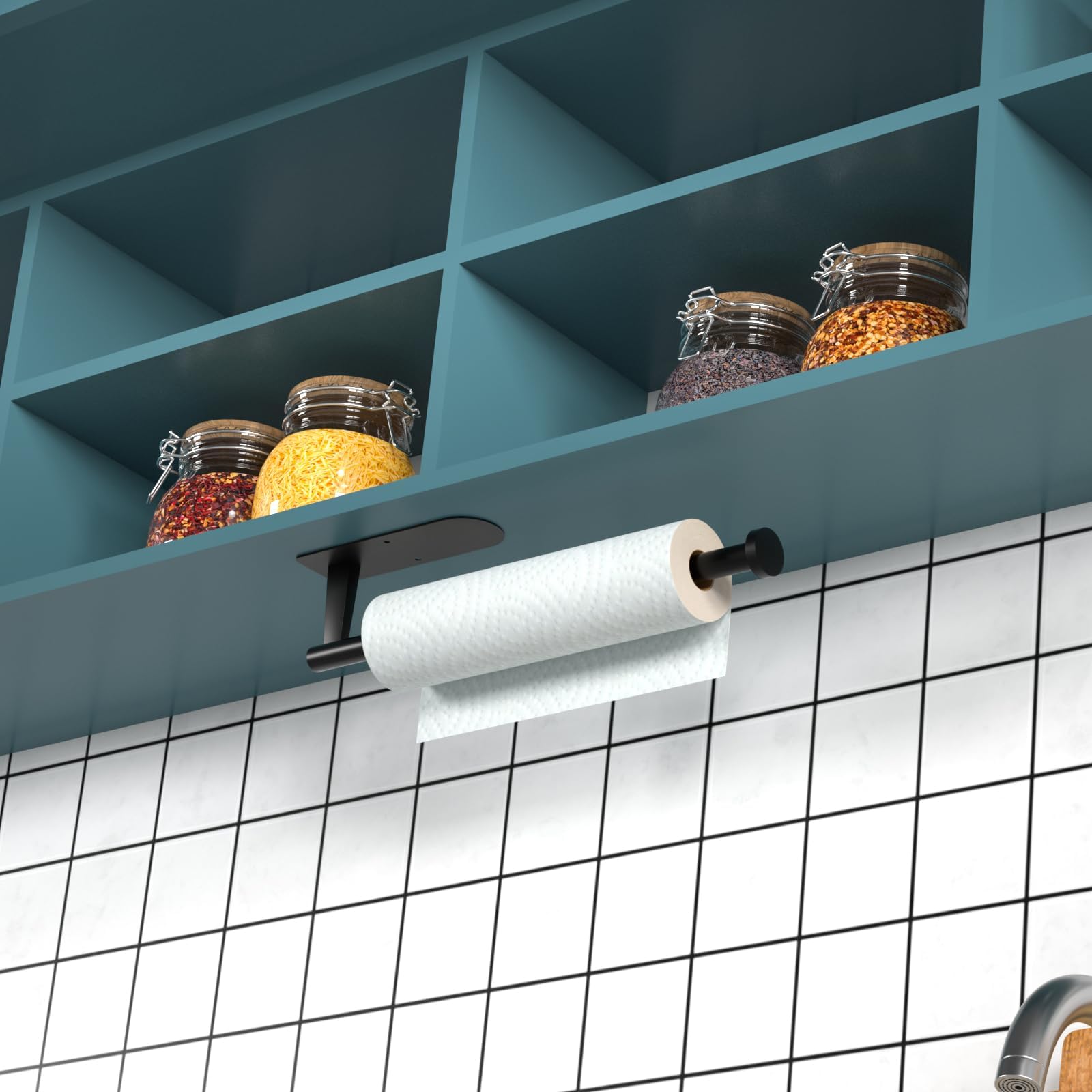 Stainless Steel Paper Towel Holder - Self Adhesive or Screw Mount Wall Mount Under Cabinet - SUS304 Kitchen Countertop Bathroom Organizer - Durable & Space Saving (Dark Black) - Perfect for Kitchen, Bathroom, Office & RV Use