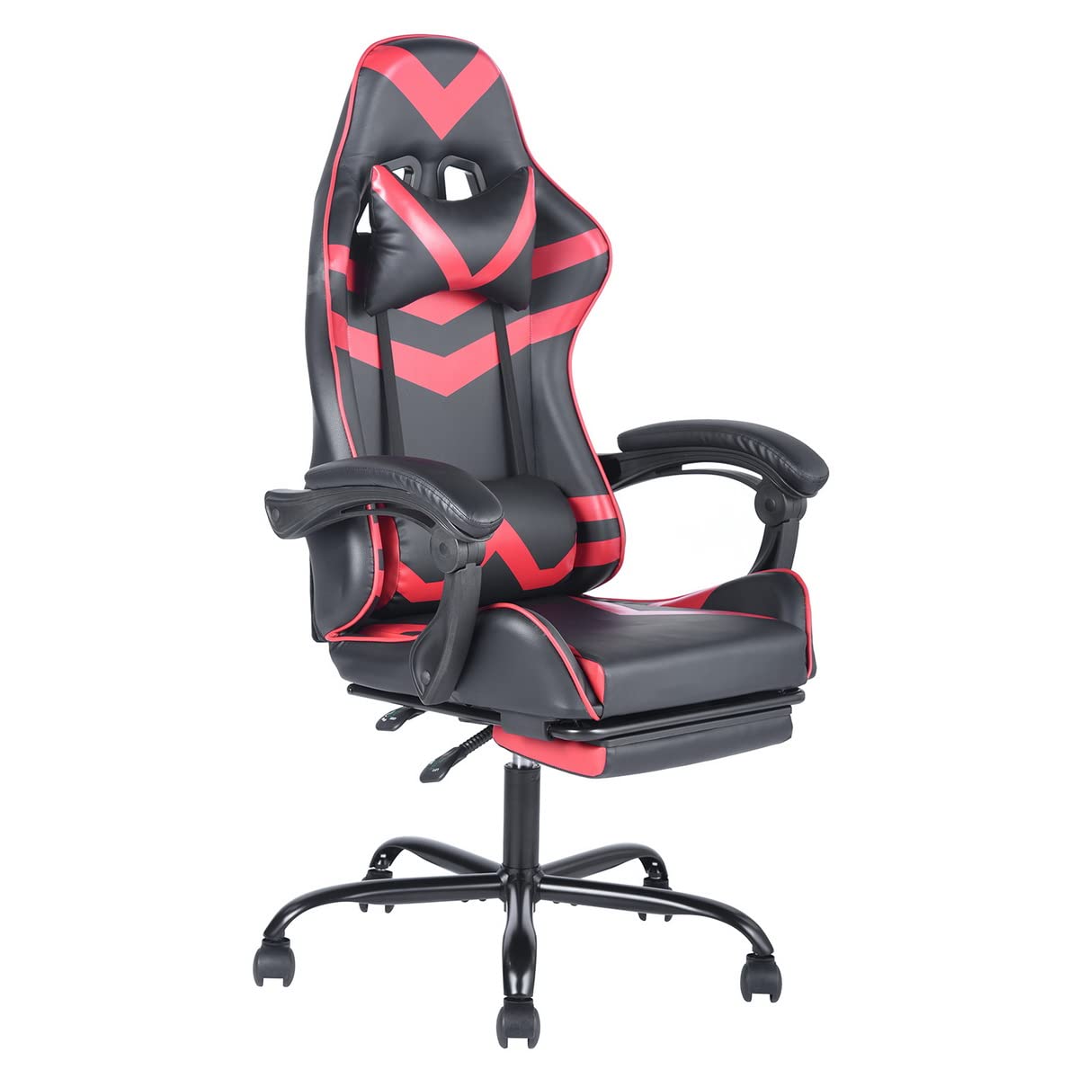 Ergonomic Gaming Office Chair - High Back Adjustable Swivel Computer Desk Chair with Headrest, Lumbar Support & Footrest - Red Leather & Mesh Design for Comfort - Perfect for Home Office, Gaming Setup & Workspaces