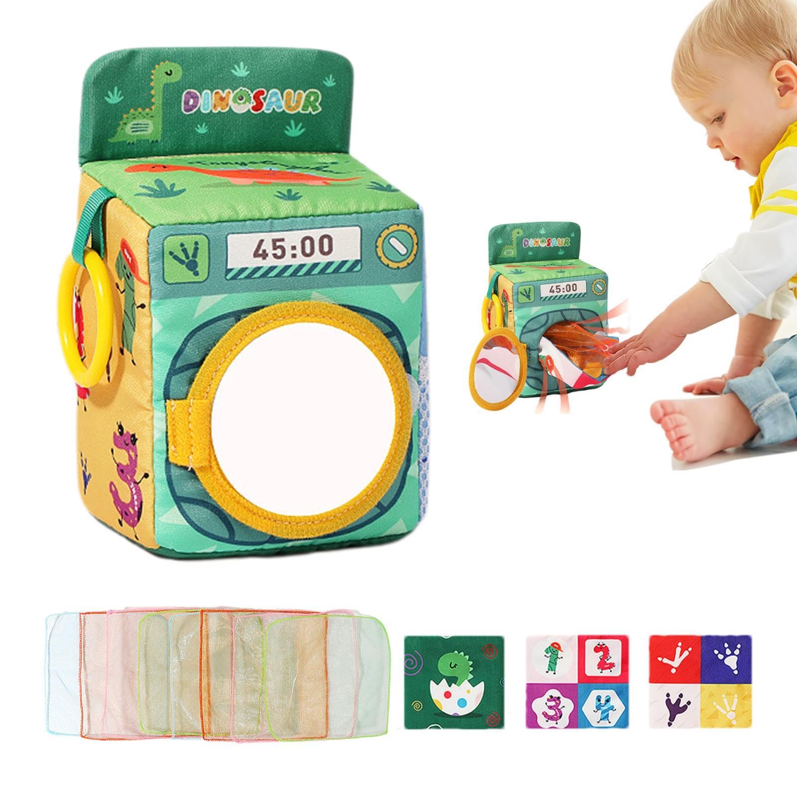 Dinosaur Tissue Box Toy for Kids - Soft Crinkle Fabric Sensory Toy with Cartoon Design - Early Learning & Tempr Education Toy for Playtime, Nursery, and Toddler Development