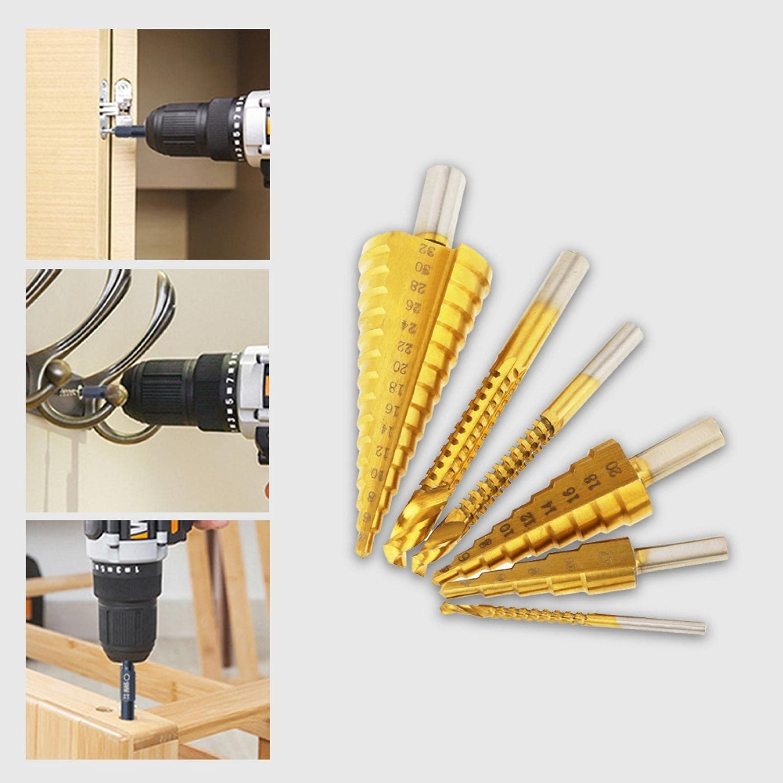 High-Speed Steel (HSS) Woodworking Drill Bit Set - 6pc Premium Hardened Drill Bits for Thin Steel, Aluminum, Copper & PVC Plates - Perfect for Wood Pull Grooving & Precision DIY Projects
