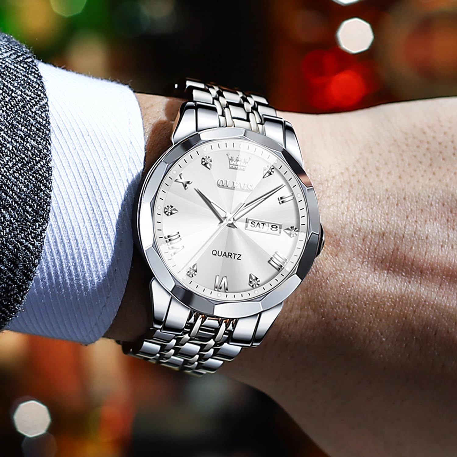 OLEVS Men's Stainless Steel Waterproof Quartz Watch with Luminous Hands & Date Display - Two-Tone Casual Wristwatch for Business, Outdoor & Everyday Wear