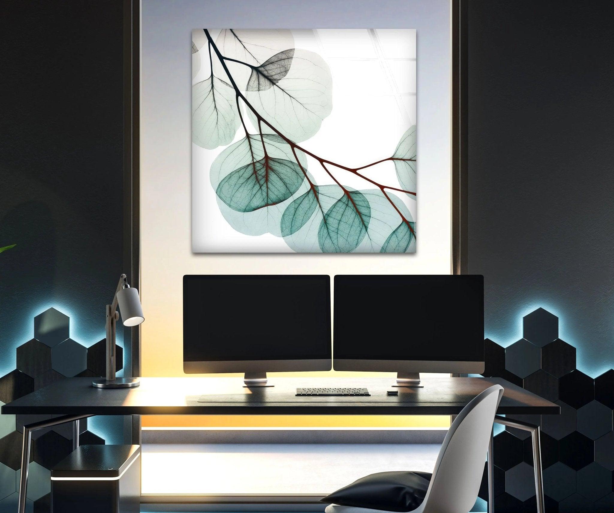 Albert Koetsier Xray Eucalyptus Glass Wall Art - Modern Botanical Decor for Living Room, Bedroom & Office - Unique Home Decor Gift Idea
