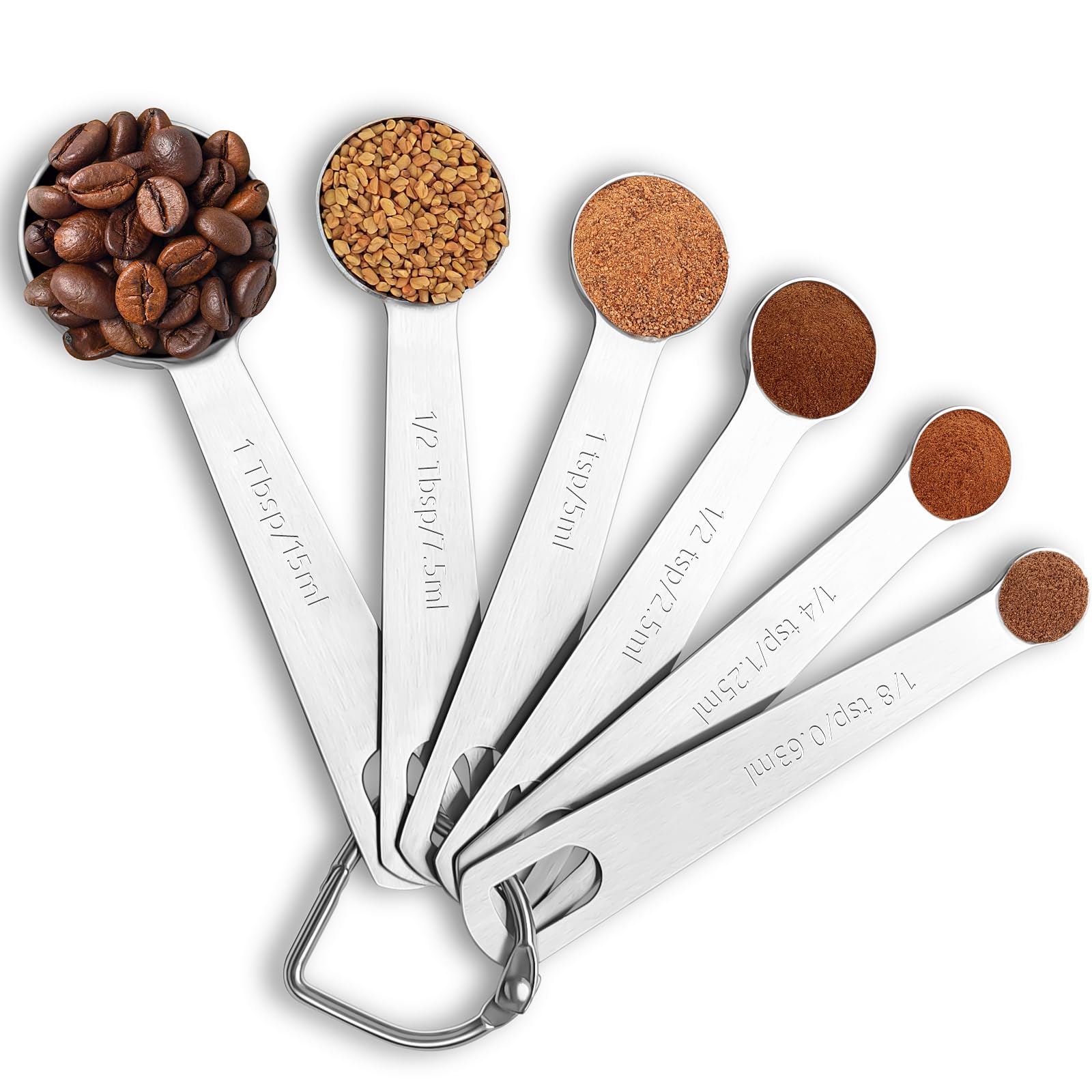 Premium Stainless Steel Measuring Spoons Set - 6-Piece Baking Essentials with Precise Measurements for Home & Professional Kitchens | Nesting Design for Easy Storage | Perfect for Baking, Cooking, Coffee & Spice Measuring