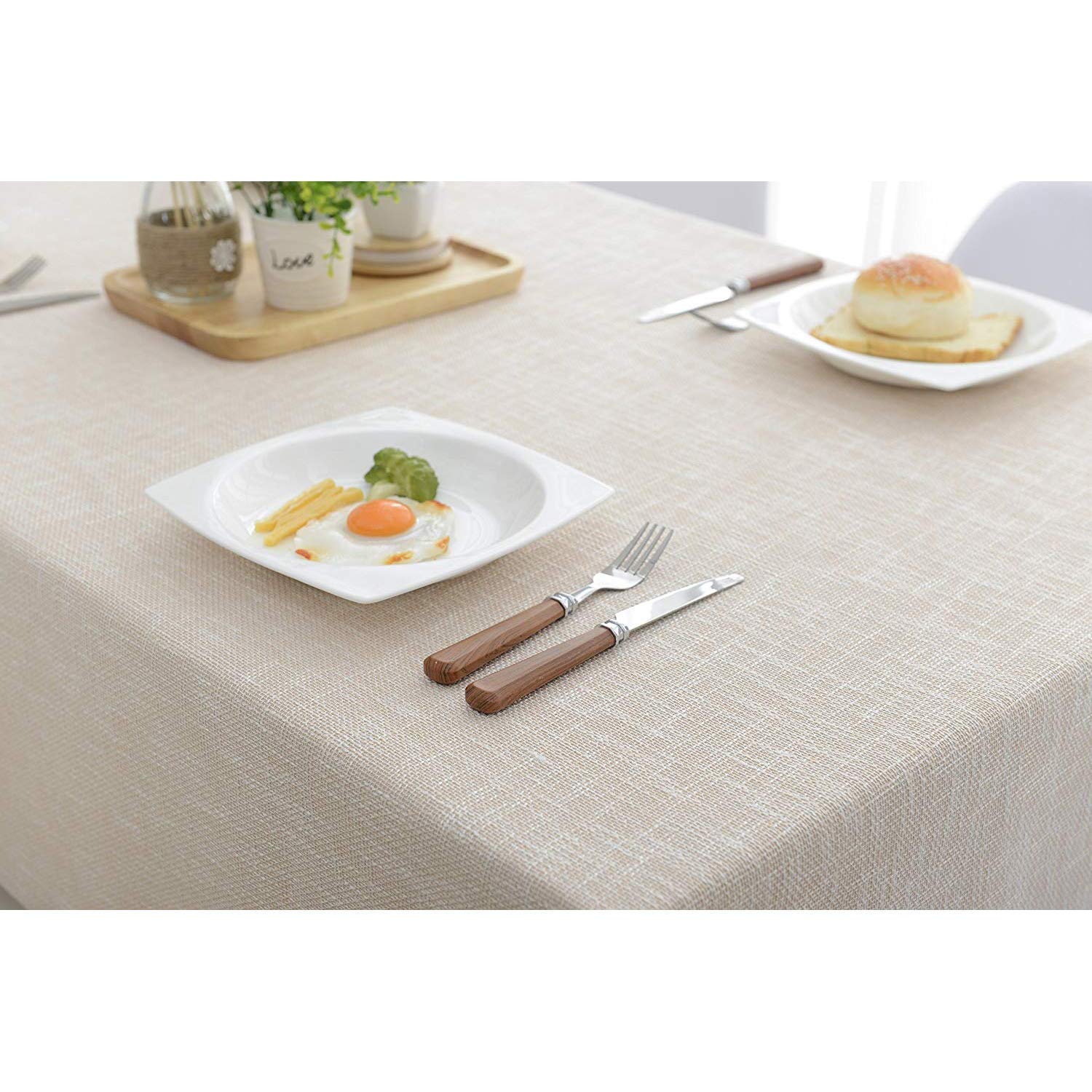 Premium Heavy Duty Cotton Linen Tablecloth - 140x180cm (55x71 inch) White Rectangular Dining Table Cover for Kitchen, Restaurant, Coffee Table & Outdoor Picnic Use