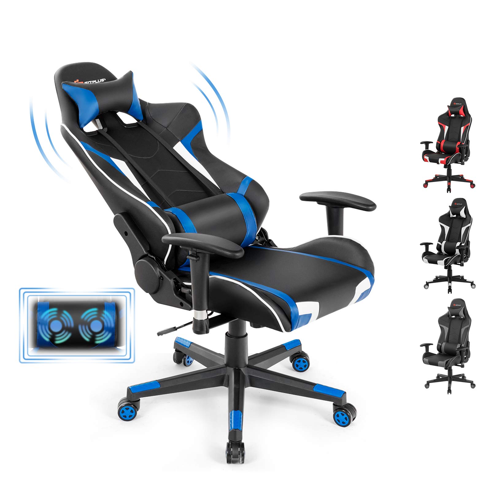Ergonomic Gaming Chair with Massage - High Back PU Leather Office Computer Racing Chair, Adjustable Arms & Headrest, Reclining Swivel Executive Chair for Home & Office Gaming Setup