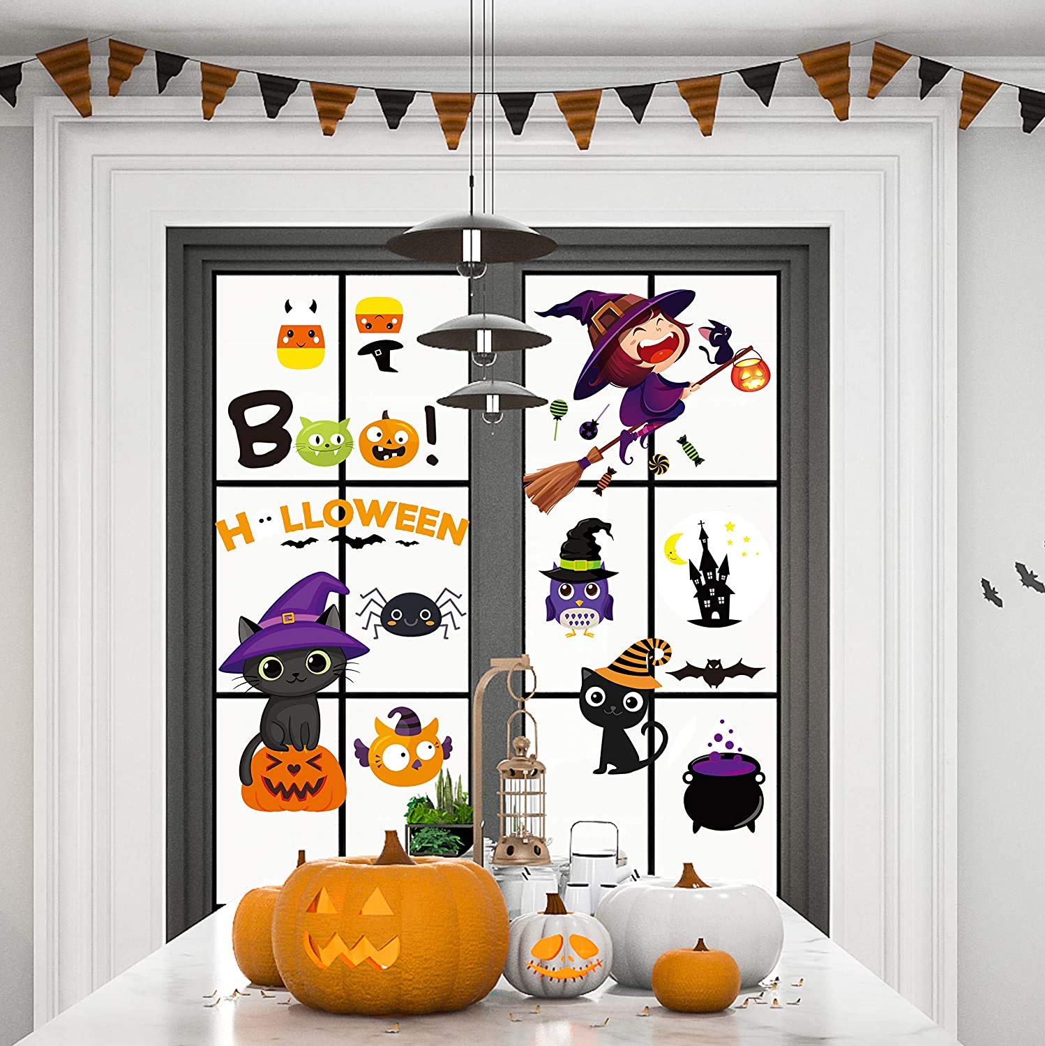 88 PCS Halloween Window Clings - Cute Pumpkin Ghost Stickers for Window Decorations | Halloween Party, Home & Office Decoration