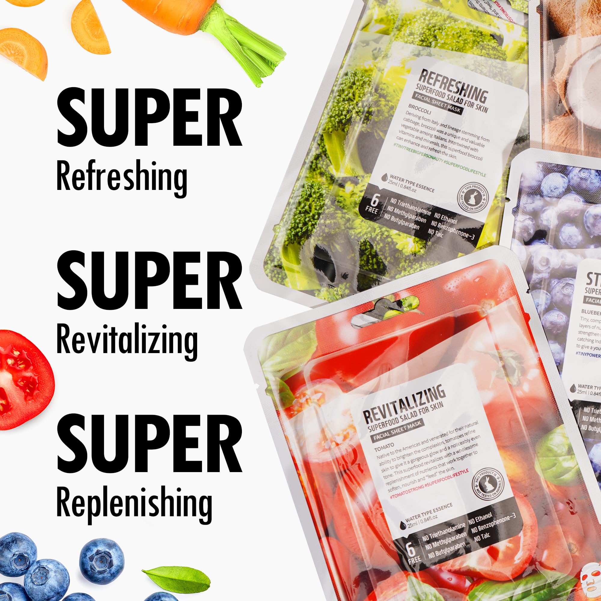 FARMSKIN Superfood Salad Sheet Mask Set of 6 | Korean Face Mask with Mangosteen, Broccoli, Carrot, Coconut, Blueberry & Tomato | Hydrating & Nourishing Skincare | Cruelty-Free & Vegan | Perfect for Spa Day, Self-Care Routine & Glowing Skin