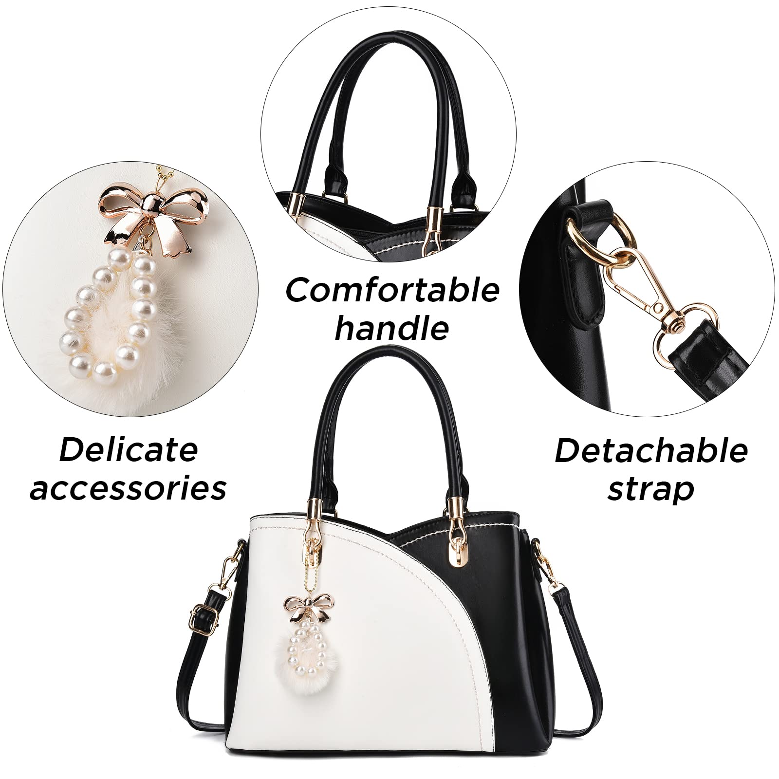 IHAYNER Women's Leather Handbags - Fashion Top Handle Large Tote Satchel Shoulder Bag with Pompom for Ladies & Girls | Perfect for Work, Travel & Daily Use