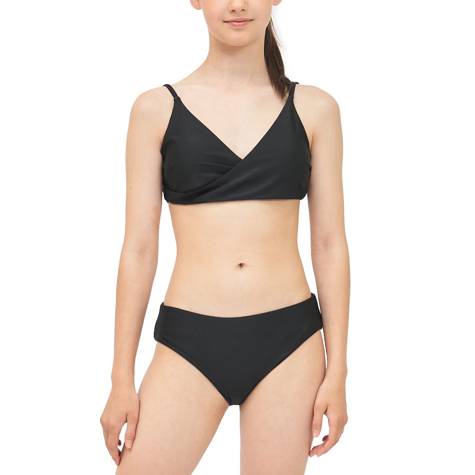 MIENOE One Piece Swimsuits for Teen Girls - Black Sun Protection Swimsuit with Chest Pads | Cute Solid Color Bathing Suit for Kids | Perfect for Pool Parties, Beach Vacations & Summer Water Activities