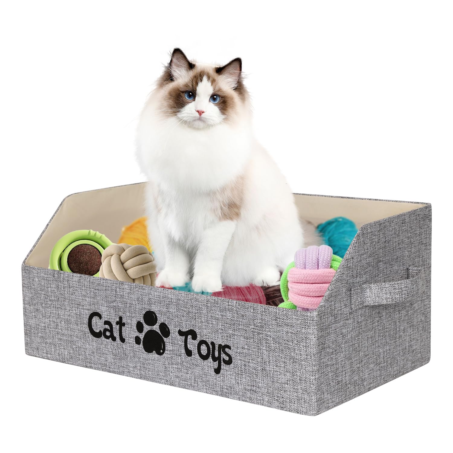 19.7 Inch Collapsible Cat Toy Storage Box with Handles - Pet Supplies Organizer for Toys, Clothes & Accessories - Perfect for Dogs & Cats - Gray | Ideal for Home, Living Room & Pet Play Areas