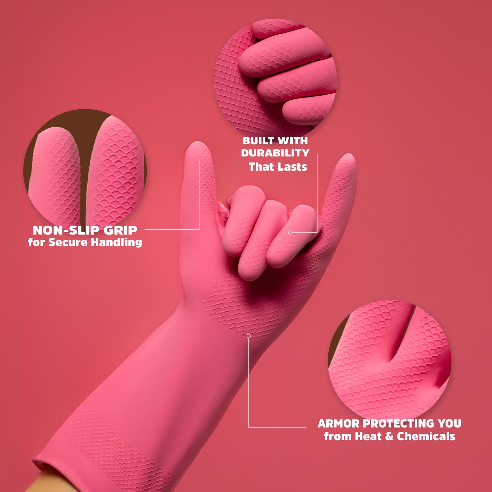 Reusable Rubber Cleaning Gloves for Dishwashing - Medium Size (3 Pairs) - Pink Kitchen Gloves for Washing Dishes, Cleaning & Household Chores - Perfect for Kitchen, Bathroom & Outdoor Cleaning Tasks