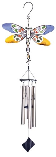 Red Carpet Studios 40-Inch Mosaic Wind Chime with Dragonfly Design - Outdoor Garden Decor for Patio, Porch & Backyard