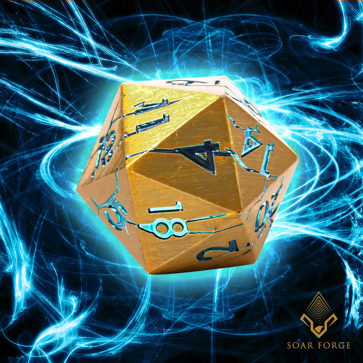 Premium DND Metal Dice Set - Pharaoh Ruins Gold with Blue Cracks - 7-Piece Polyhedral Dice for Dungeons & Dragons, RPG Tabletop Games - Perfect for D&D Campaigns, Gift Giving & Collector's Display