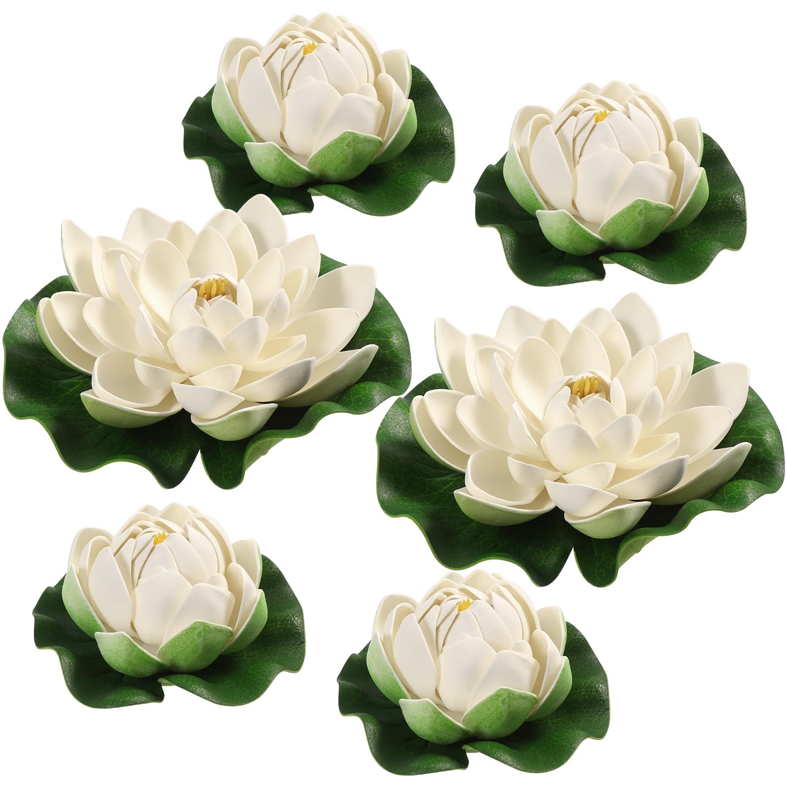 6Pcs Artificial Water Lilies - Realistic Fake Lily Pads for Garden Ponds, Aquariums & Pool Decor | Floating Pond Plants for Water Features, Wedding Centerpieces & Backyard Landscaping