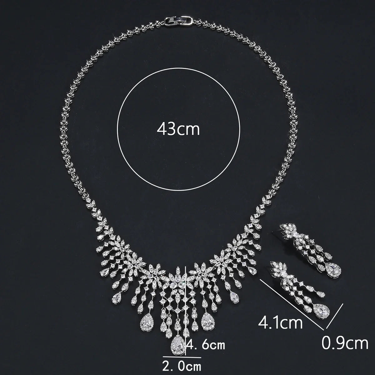 Cubic Zirconia Droplet Flower Tassel Necklace & Earrings 2-Piece Set - Elegant Bridal Jewelry for Women, Wedding & Party Accessories - Perfect for Bridal Showers, Prom & Special Occasions