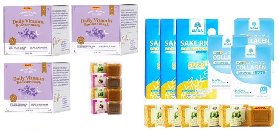 Yerpall Daily Vitamin Mana Sake Rice Silk Sunscreen Cream SPF 50 - 3 Box Set with Free Tomato Facial Mask | Natural UV Protection for Face & Body | Fast DHL Express Shipping by Thaigiftshop | Perfect for Daily Use, Outdoor Activities & Travel