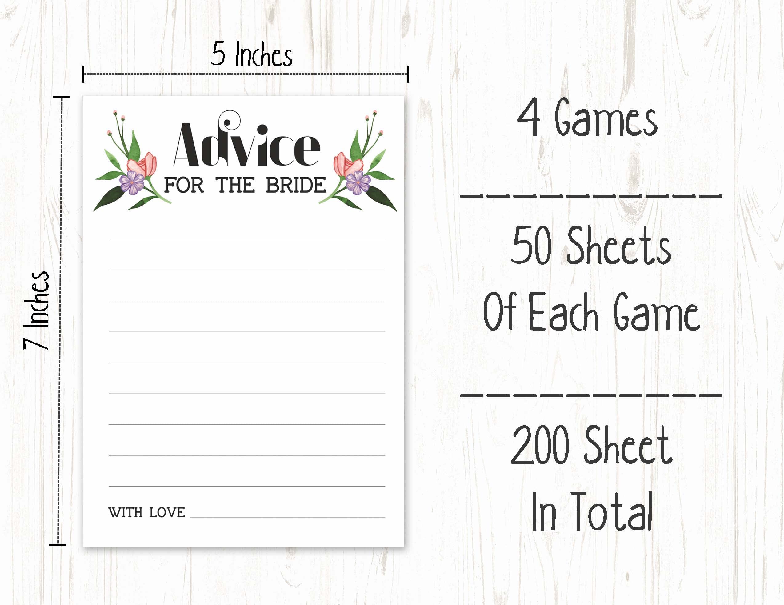Floral Bridal Shower Game Set of 4 (50 Sheets Each) - Fun Bachelorette Party Games Bundle for Wedding Celebrations and Bridal Events