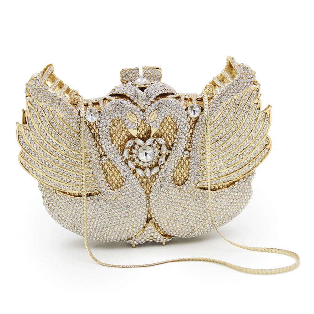 Luxury Rhinestone Women's Evening Clutch Purse with Chain Strap - Elegant Swan Design Wedding Handbag for Parties, Prom & Special Occasions