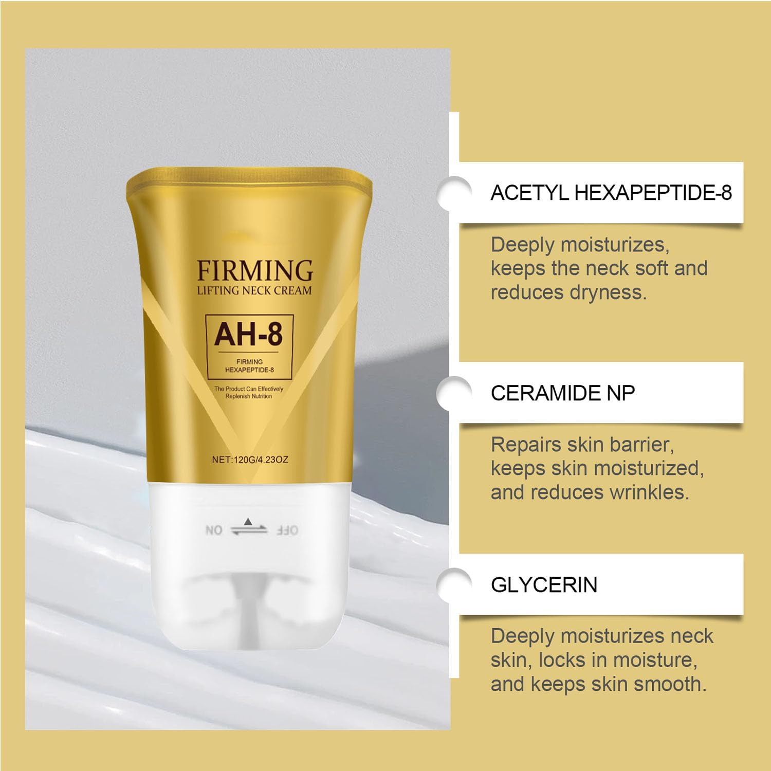 AH-8 Firming Neck Cream for Crepey Skin - Anti-Aging Moisturizer with Roller Applicator - Tightening & Hydrating Neck Treatment for Women - Skin Repair & Body Care (1PCS) - Perfect for Daily Skincare Routine & Nighttime Use