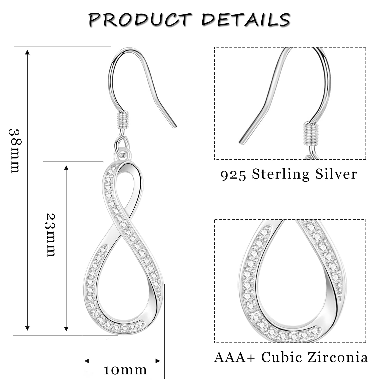 925 Sterling Silver Infinity Curve Drop Dangle Earrings for Women - Cubic Zirconia Jewelry Gifts for Birthday, Christmas & Anniversary - Elegant for Parties, Weddings & Daily Wear (Silver/Gold)